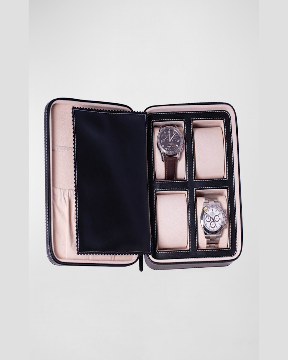 Bey-berk Men's Leather 4-watch Accessory Travel Case In Black