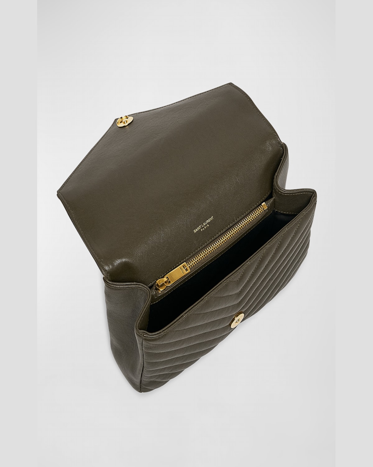 Saint Laurent College Medium Flap Ysl Shoulder Bag In Quilted Leather In Light Musk