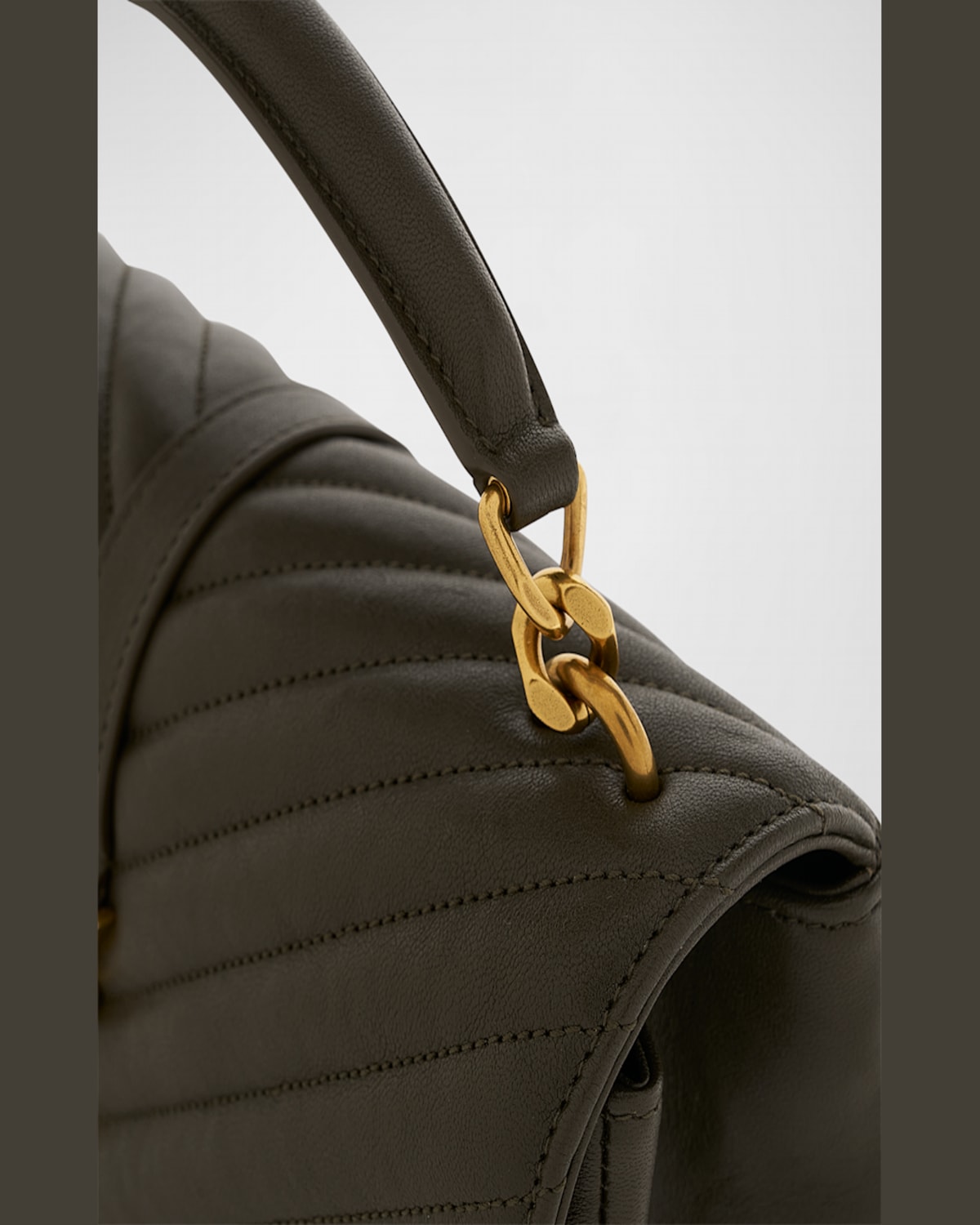 Saint Laurent College Medium Flap Ysl Shoulder Bag In Quilted Leather In Light Musk