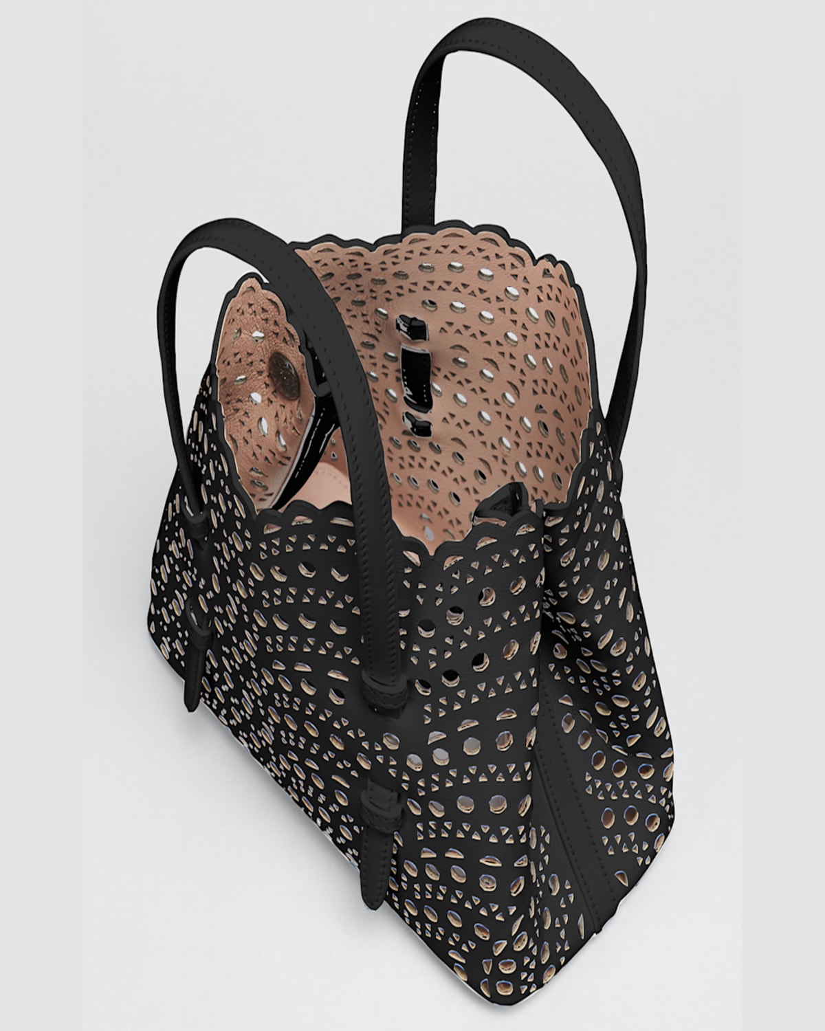 Alaïa Mina 20 Tote Bag In Vienne Wave Perforated Leather In Black