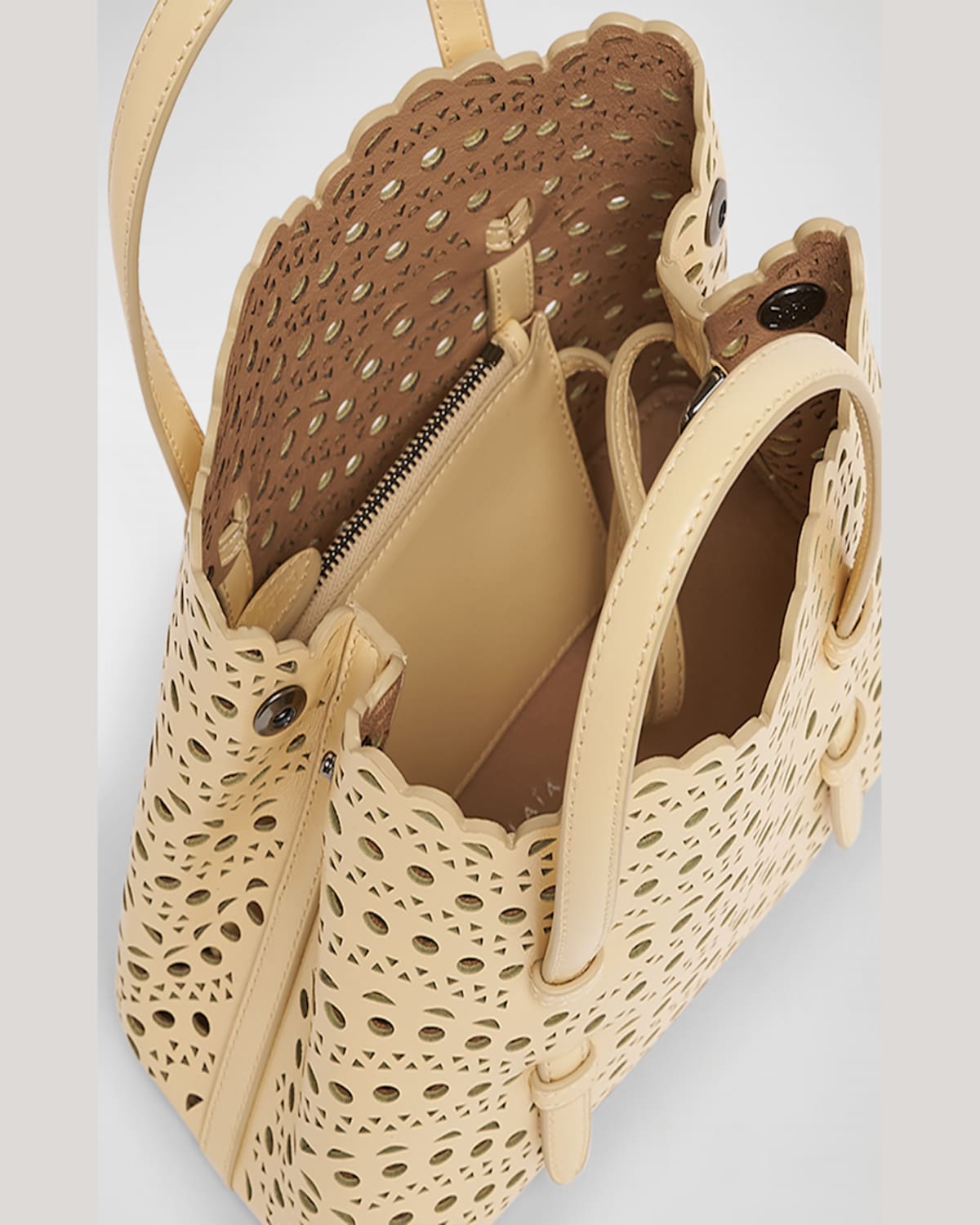 Alaïa Mina 20 Tote Bag In Vienne Wave Perforated Leather In Black