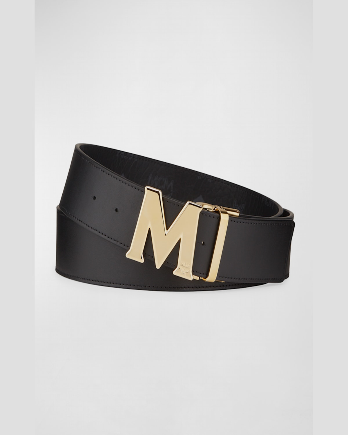 Mcm Claus M Reversible Belt In Black Logo Visetos In Black