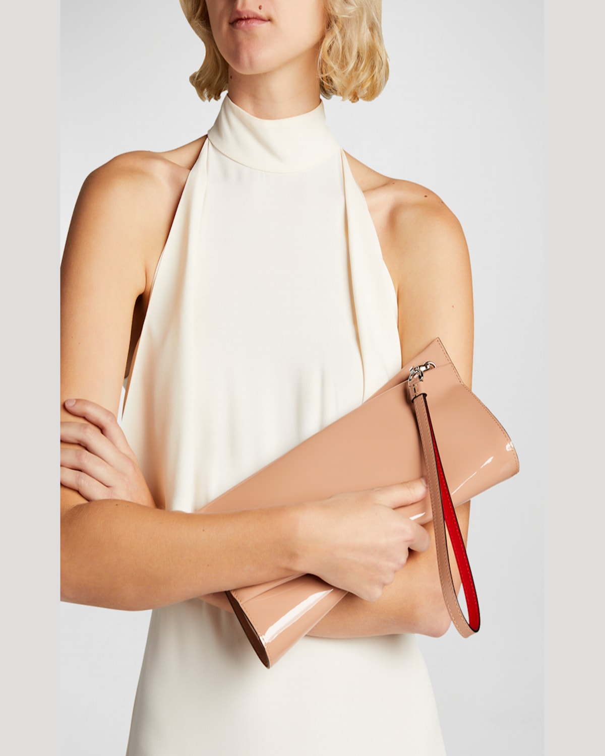 Christian Louboutin Loubitwist Clutch In Patent Leather In Nude