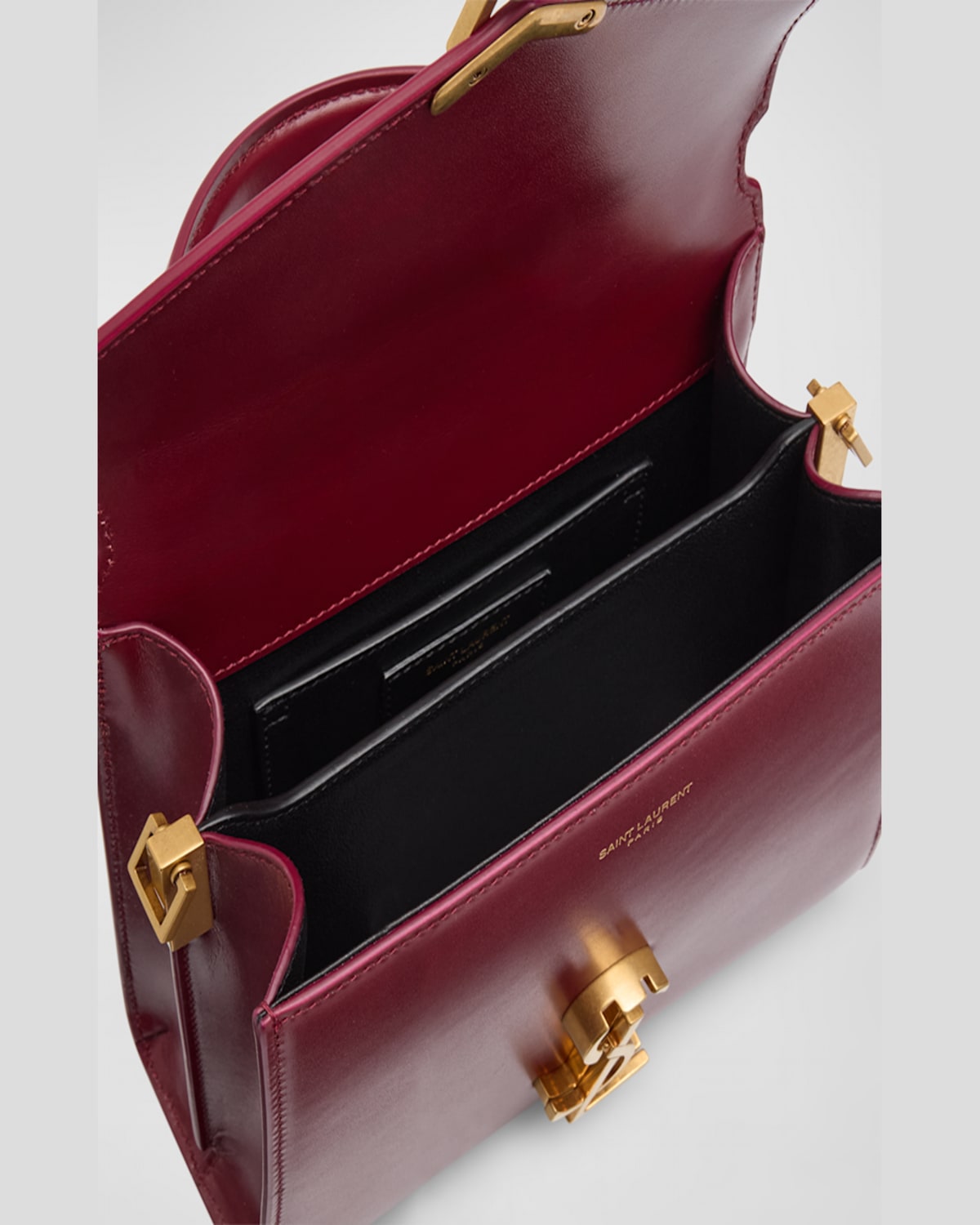 Saint Laurent Cassandre Mini Monogram Ysl Box Calf Top-handle Bag In New Dark Bordeaux