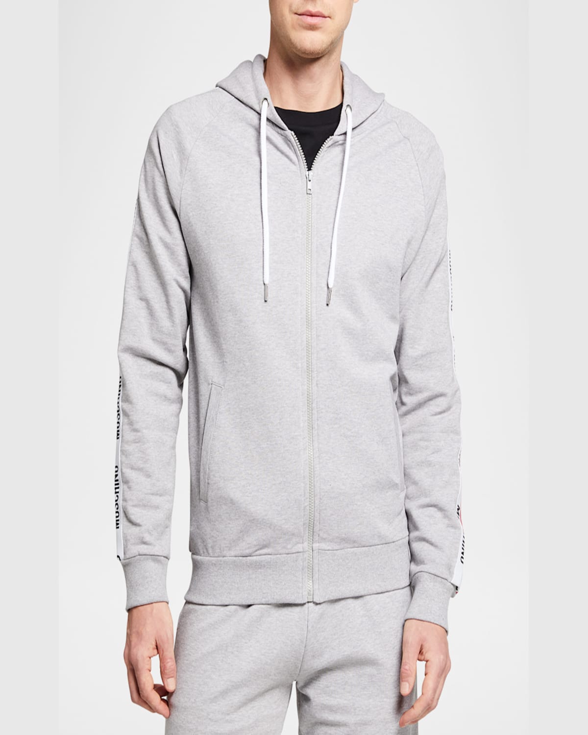 Moschino Men's Full-zip Hoodie With Logo Taping In Grey