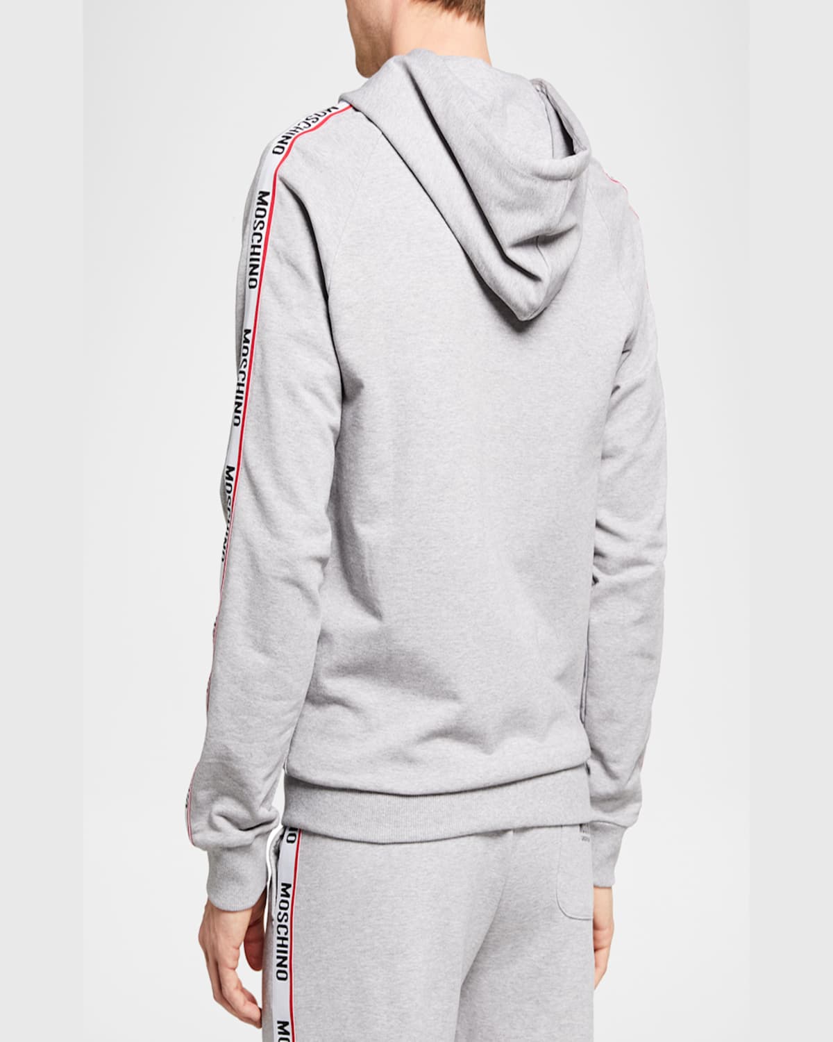 Moschino Men's Full-zip Hoodie With Logo Taping In Grey