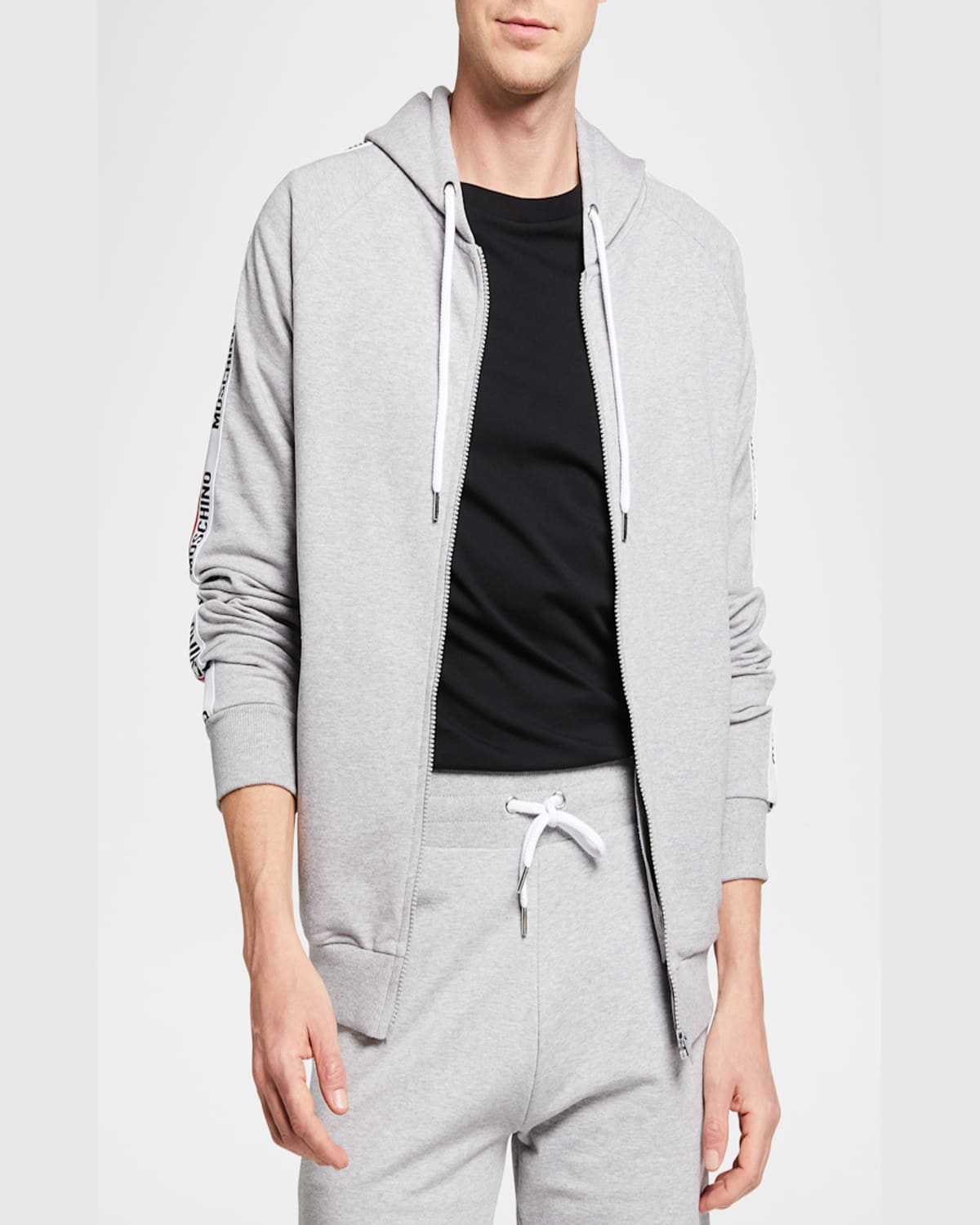 Moschino Men's Full-zip Hoodie With Logo Taping In Grey