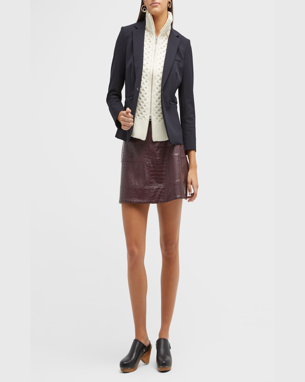 Veronica Beard Cable-knit Zip-front Top In Ivory