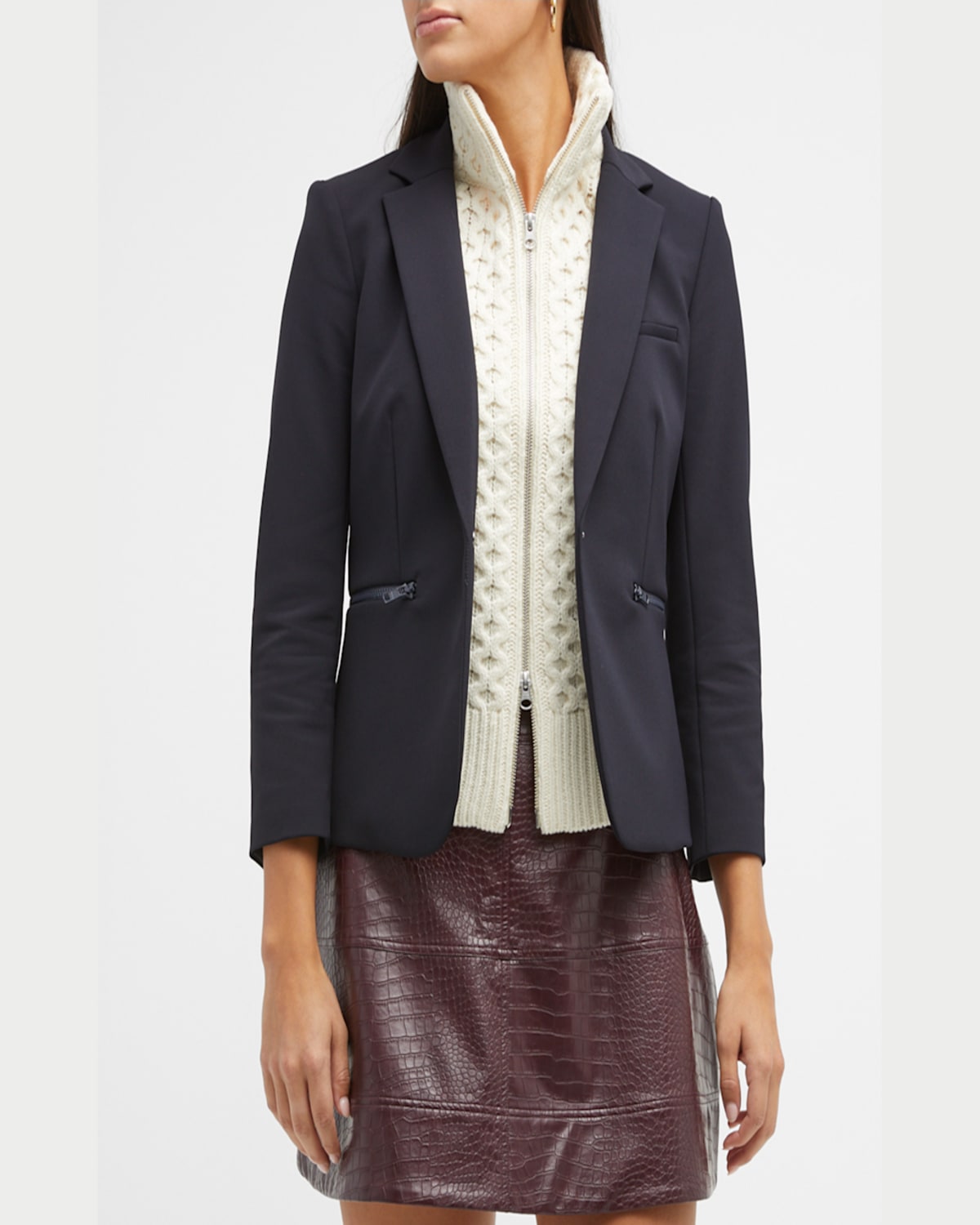 Veronica Beard Cable-knit Zip-front Top In Ivory