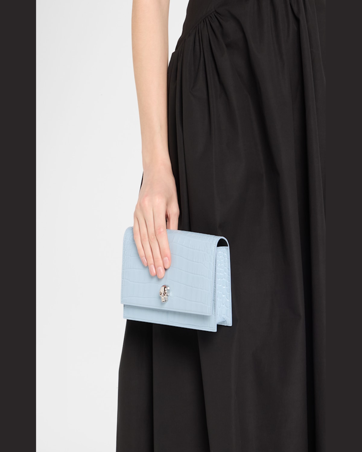 Alexander Mcqueen Mini Skull Croc-embossed Crossbody Bag In Shirting Blue