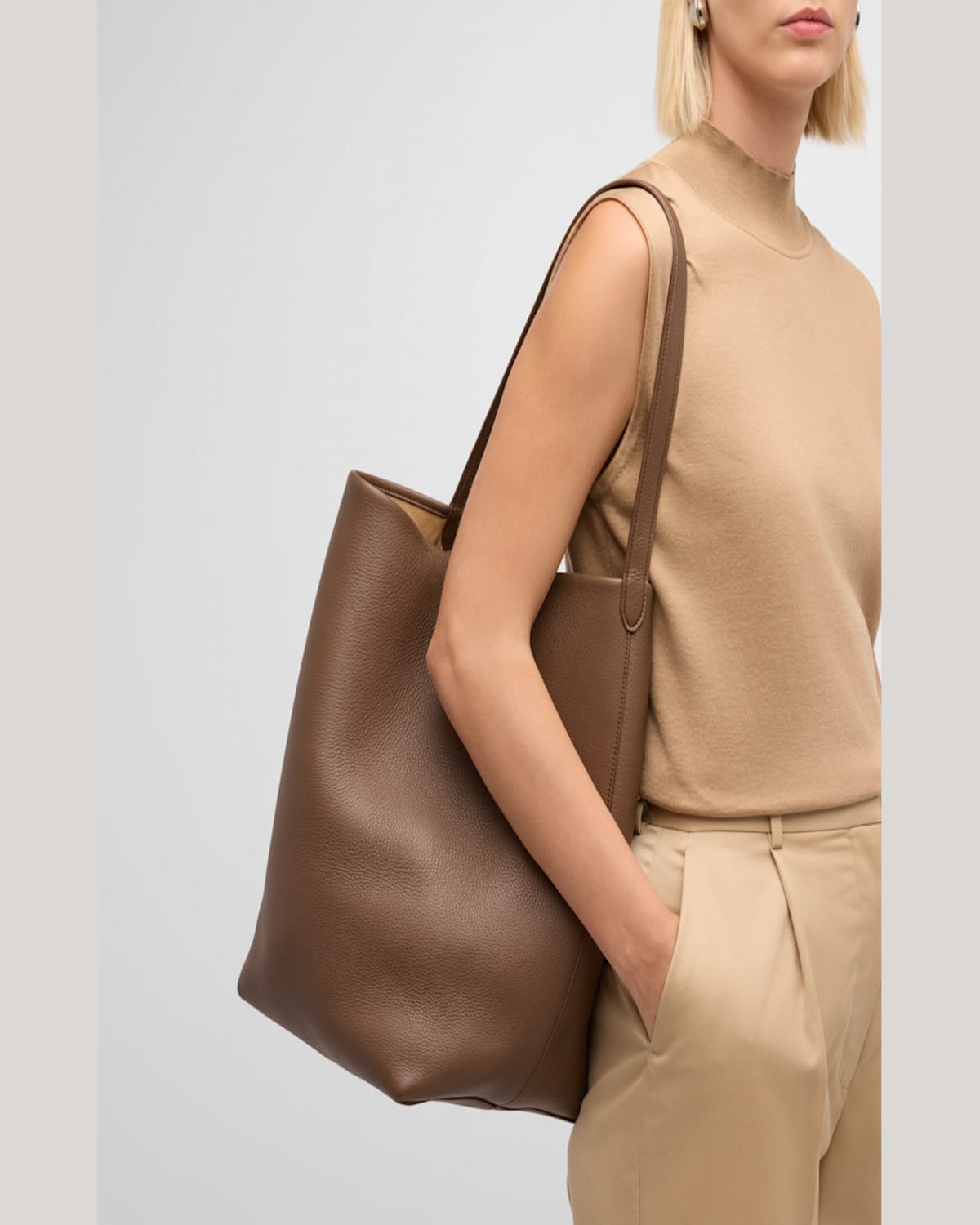Shop The Row N/s Park Tote Large In Lux Grained Calfksin In Dark Taupe