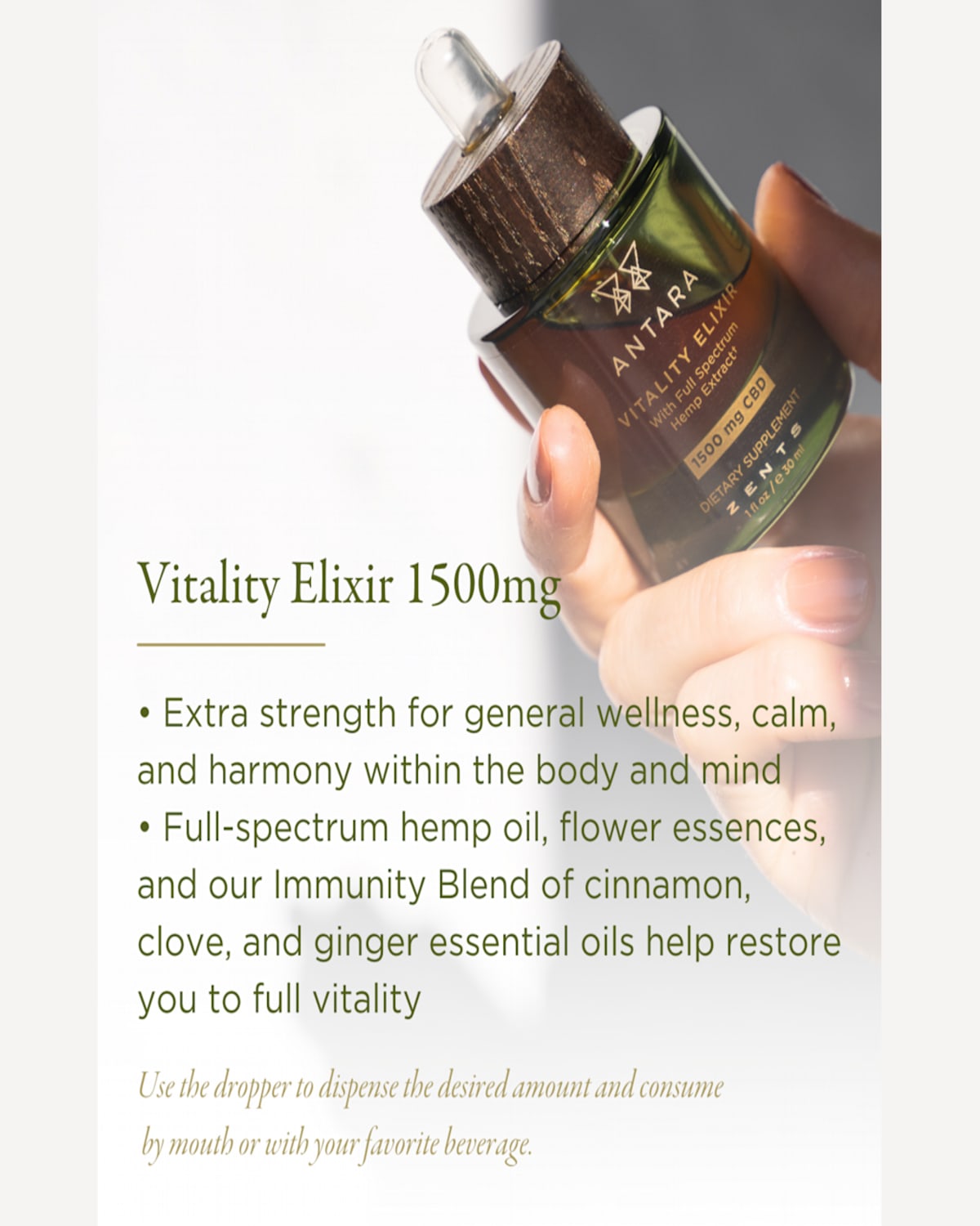 Zents 1 Oz. Antara Vitality Elixir With 1500 Mg Cbd