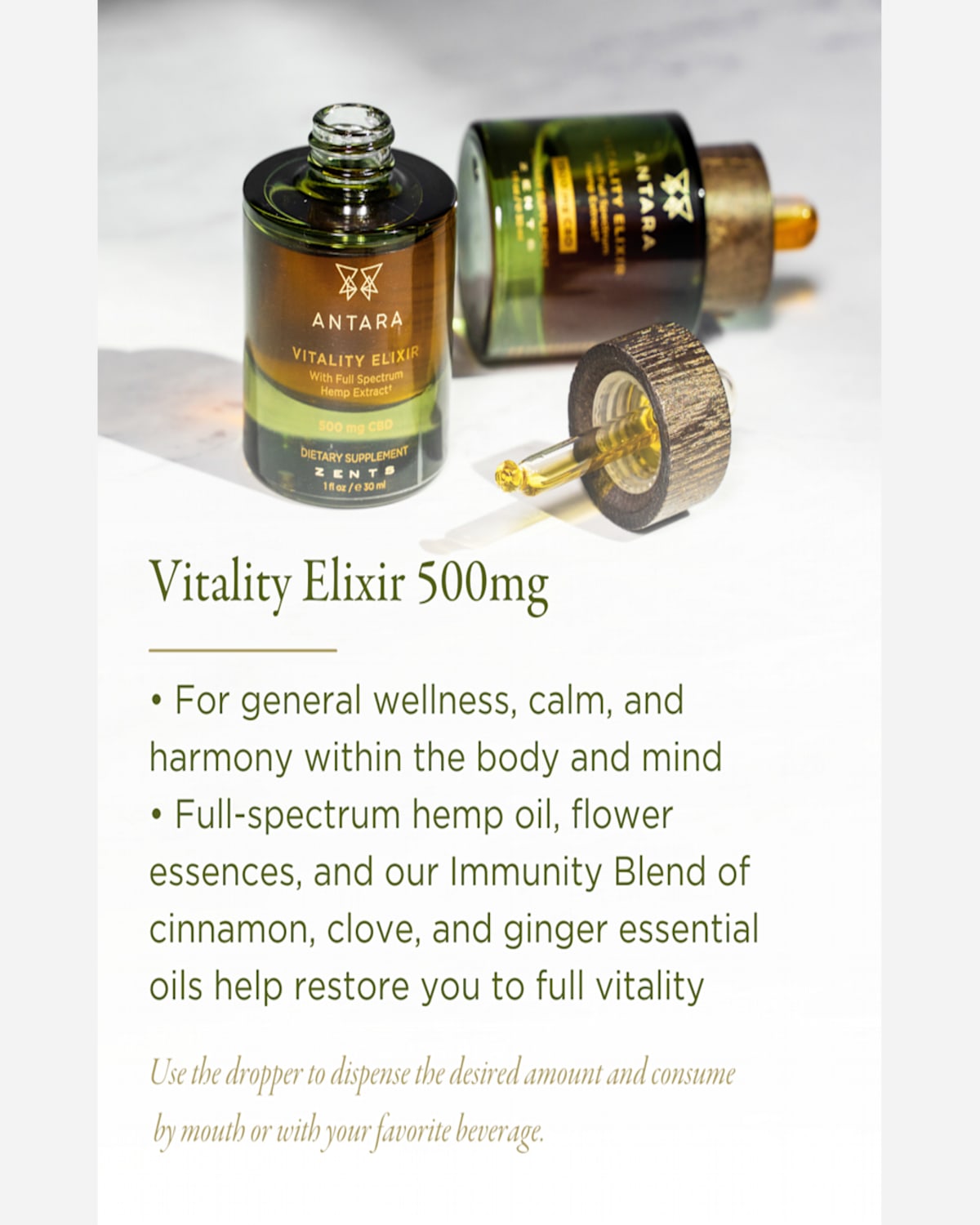 Zents 1 Oz. Antara Vitality Elixir With 500 Mg Cbd