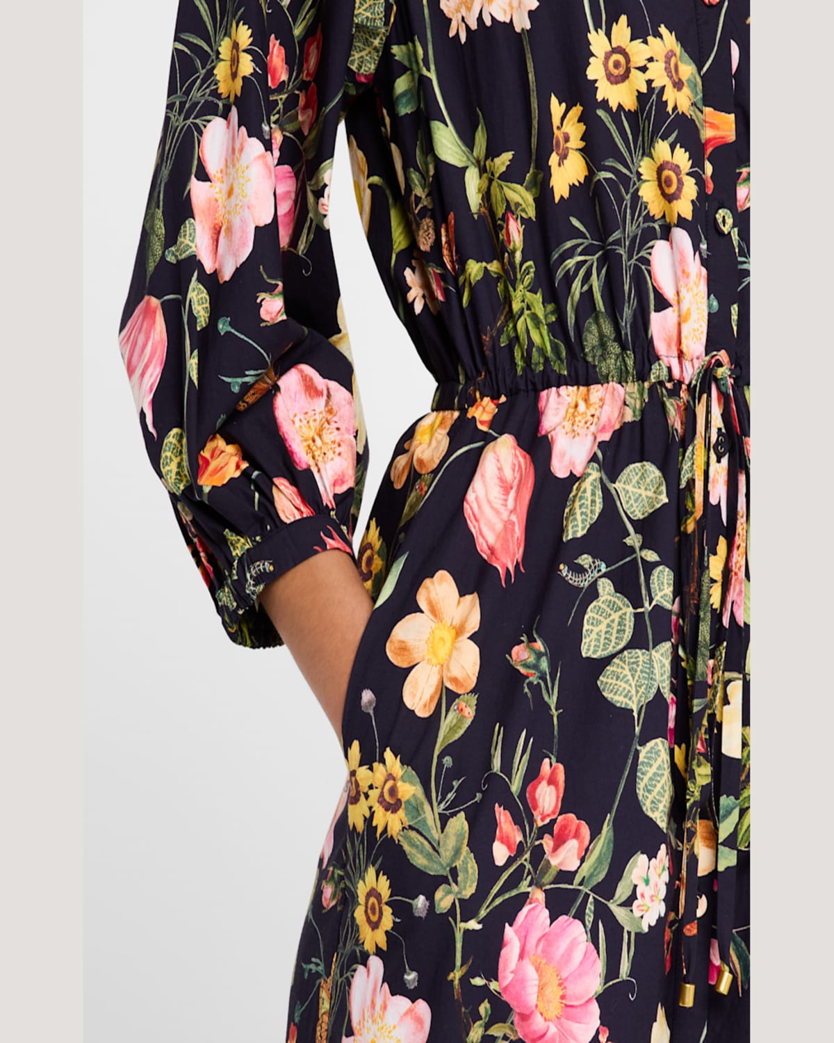 Cara Cara Hutton Puff-sleeve Midi Shirtdress In Stems Evening Blue
