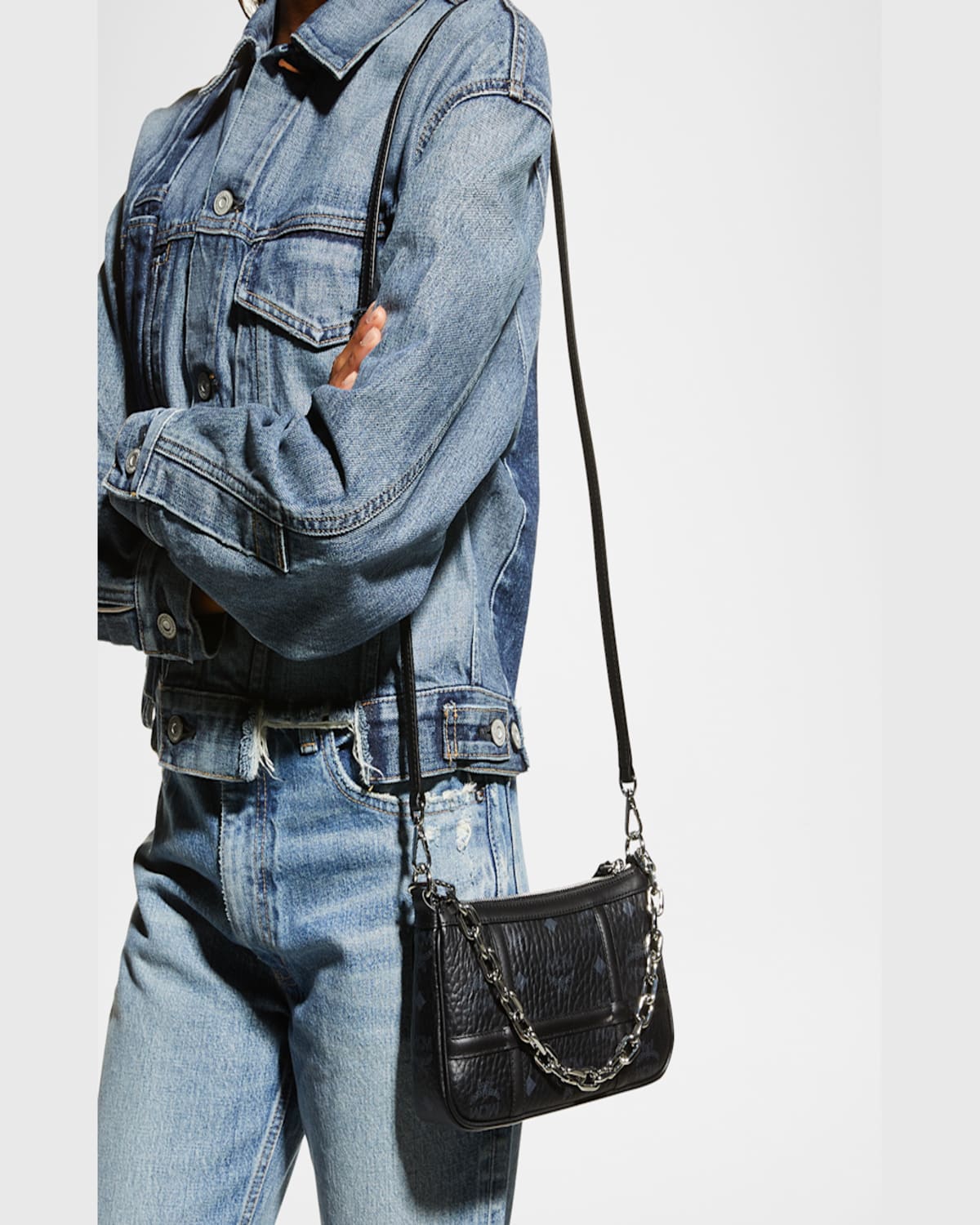 Mcm Delmy Visetos Mini Logo Chain Shoulder Bag In Black