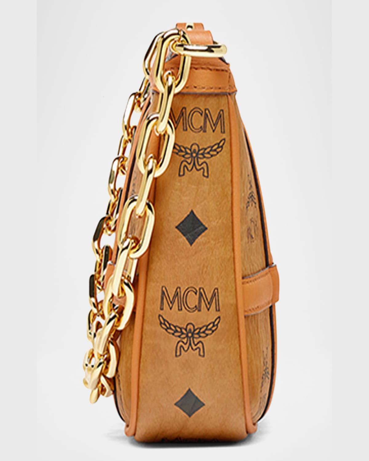 Mcm Delmy Visetos Mini Logo Chain Shoulder Bag In Cognac