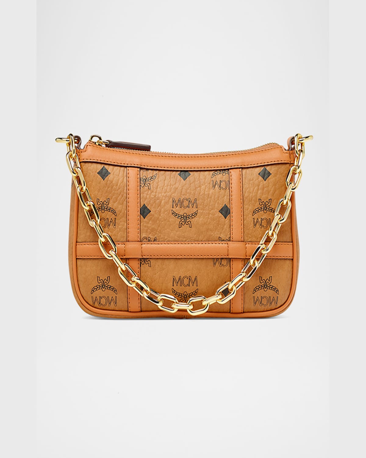 Mcm Delmy Visetos Mini Logo Chain Shoulder Bag In Cognac