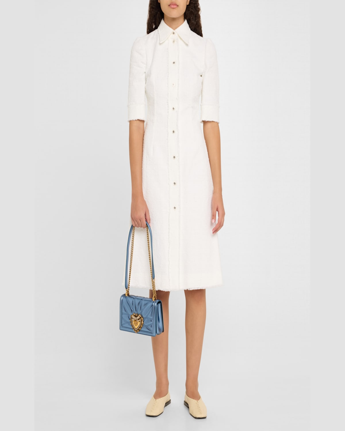 Dolce & Gabbana Devotion Medium Quilted Metallic Chain Shoulder Bag In Blu Chiaro Laminato