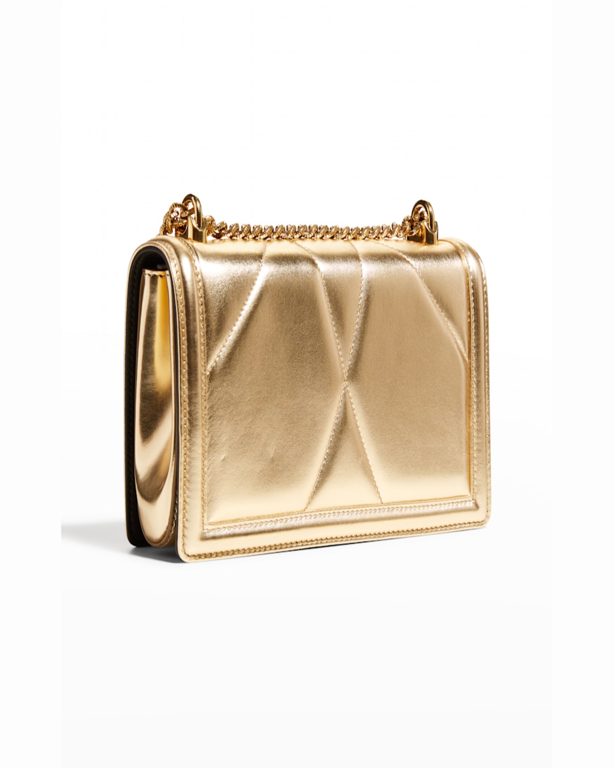 Dolce & Gabbana Devotion Medium Quilted Metallic Chain Shoulder Bag In Blu Chiaro Laminato