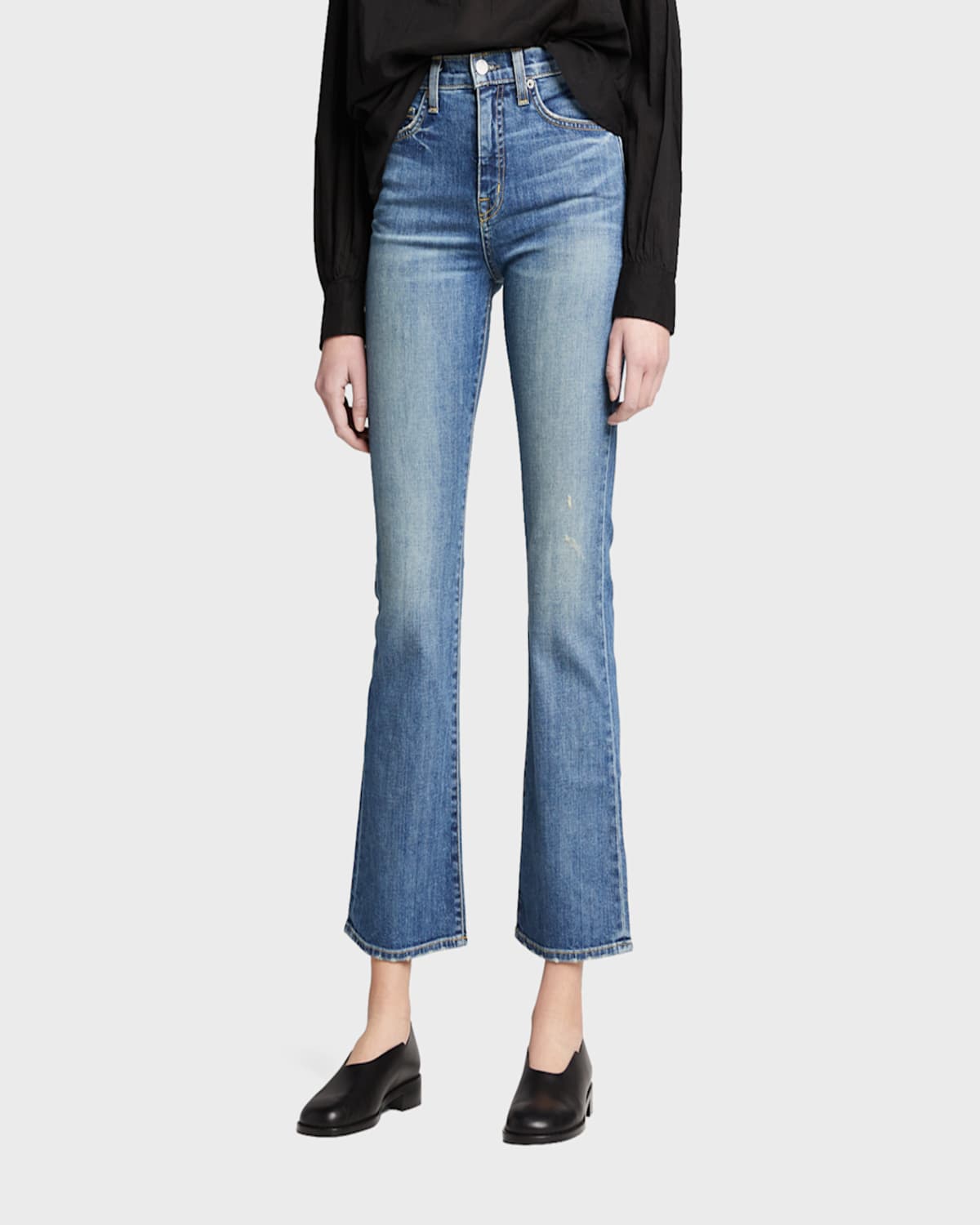 Nili Lotan Mid-rise Bootcut Crop Jeans In Classic Wash