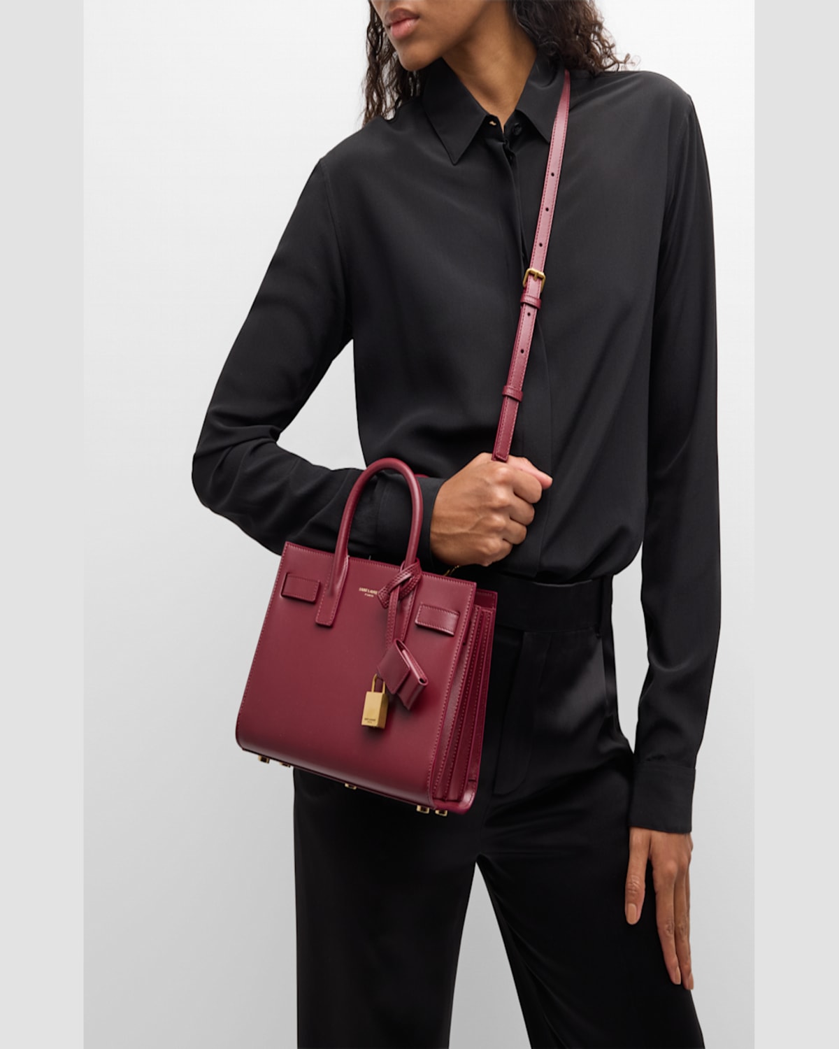 Saint Laurent Sac De Jour Nano Top-handle Bag In Smooth Leather In Wine