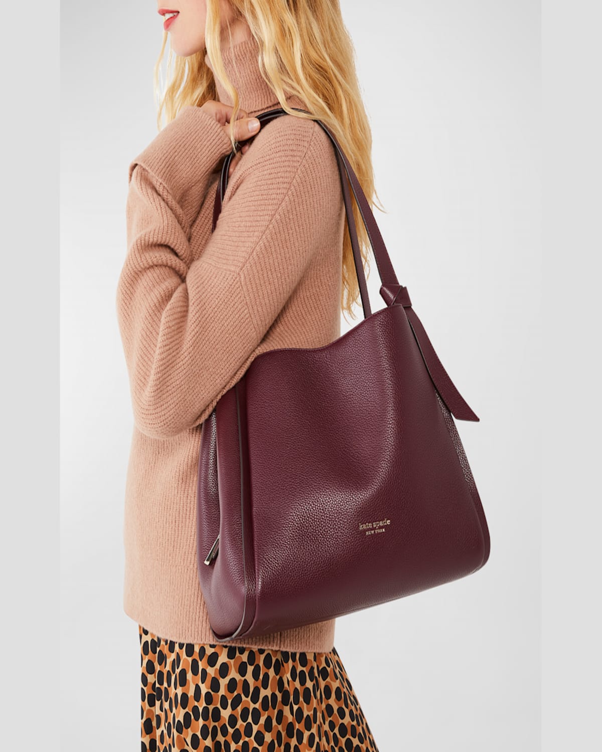 Kate Spade New York Knott Pebbled Leather Large Shoulder Bag In Cordovan