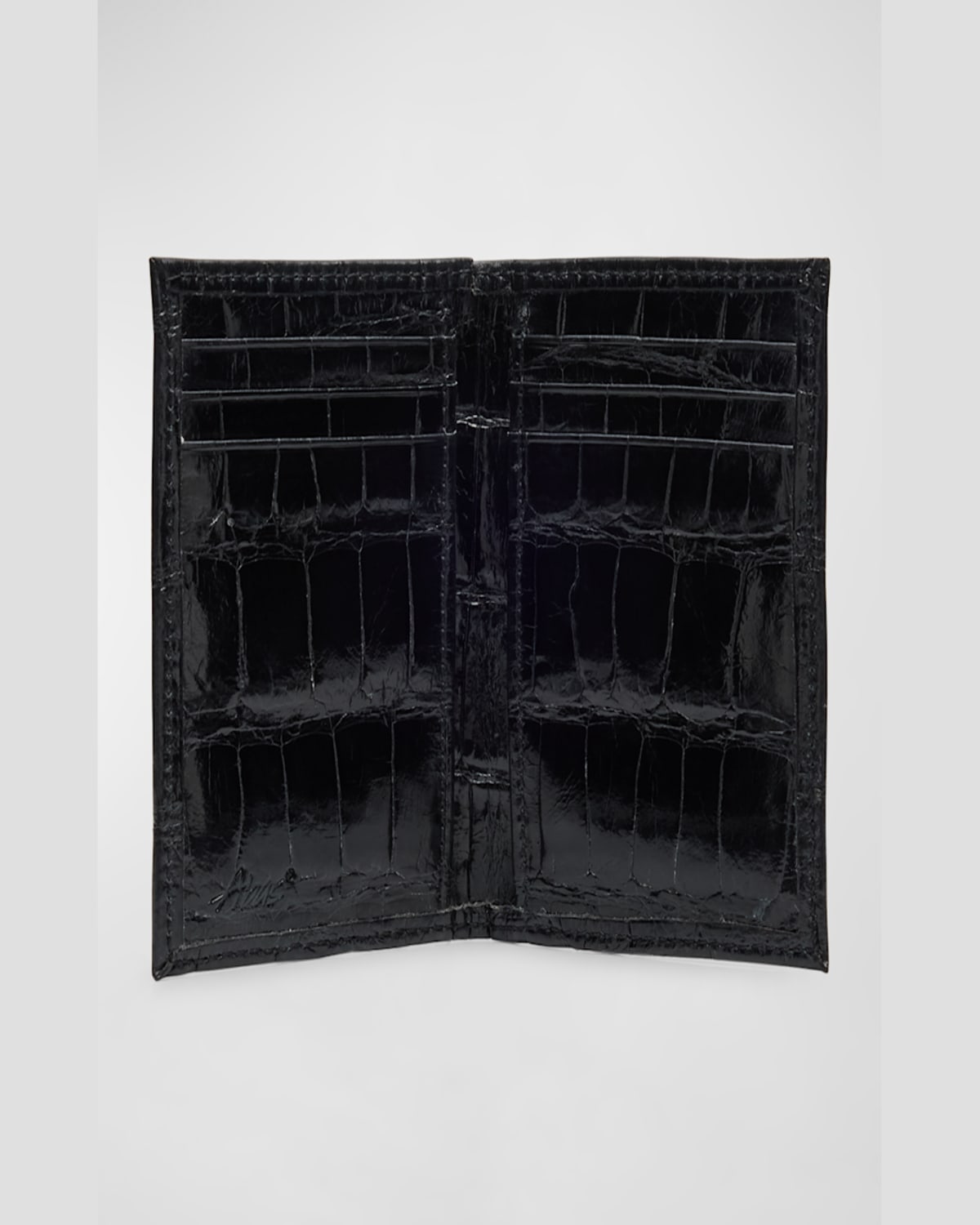 Abas Men's Glazed Alligator Leather Bifold Card Case In Black