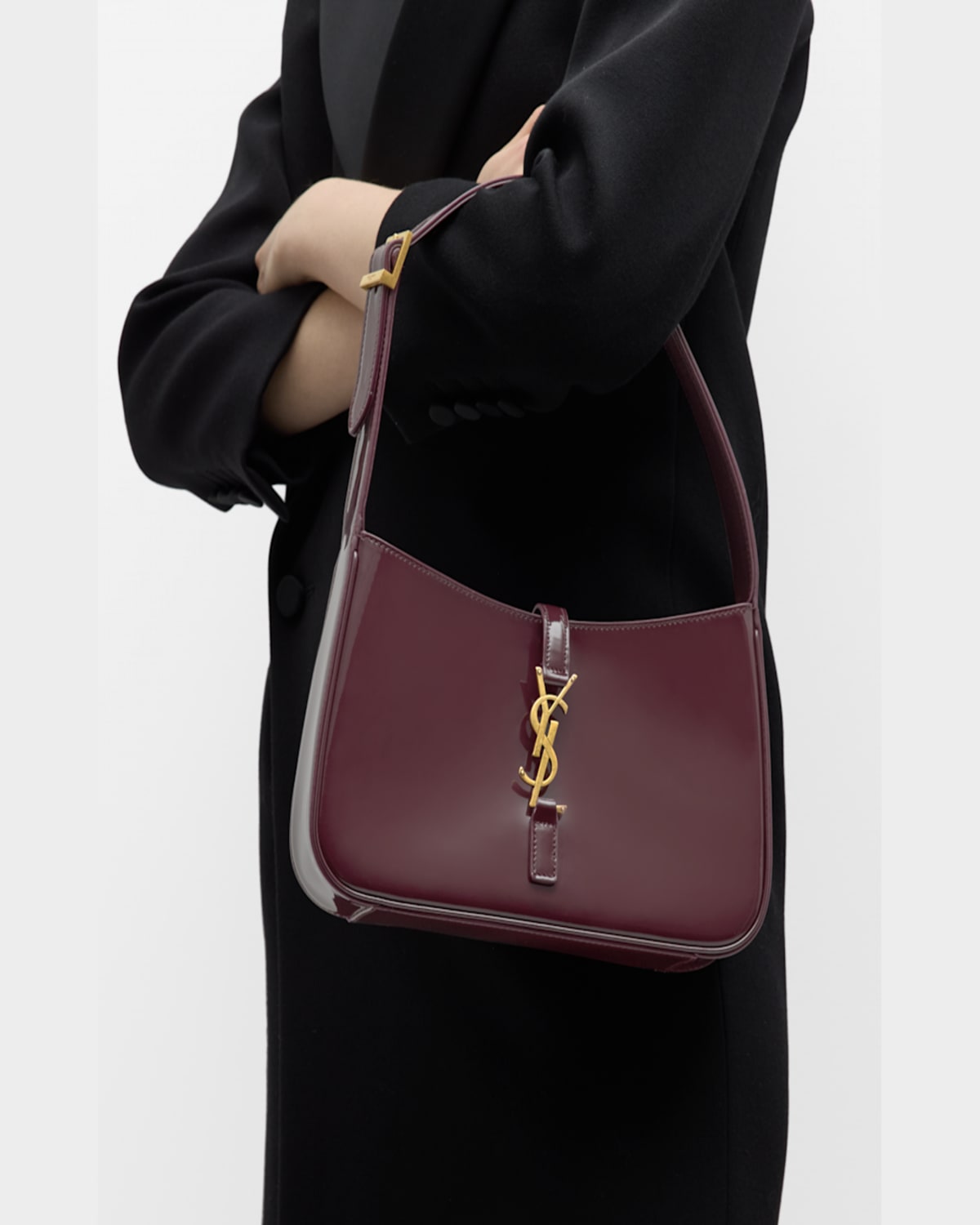 Saint Laurent Le 5 A 7 Ysl Shoulder Bag In Patent Leather In Midnight Blue