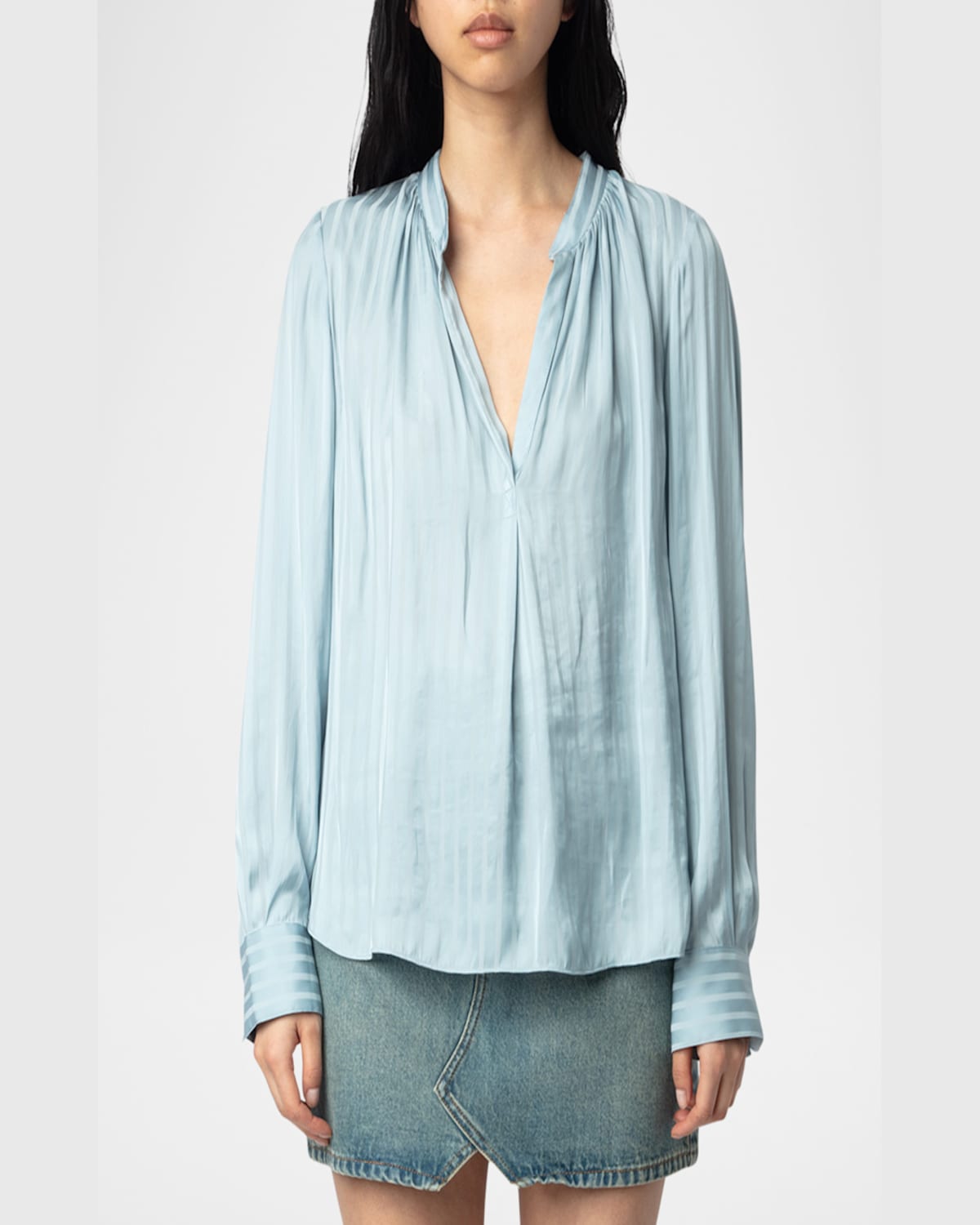 Zadig & Voltaire Womens Tink V-neck Satin Shirt Mist In Mist
