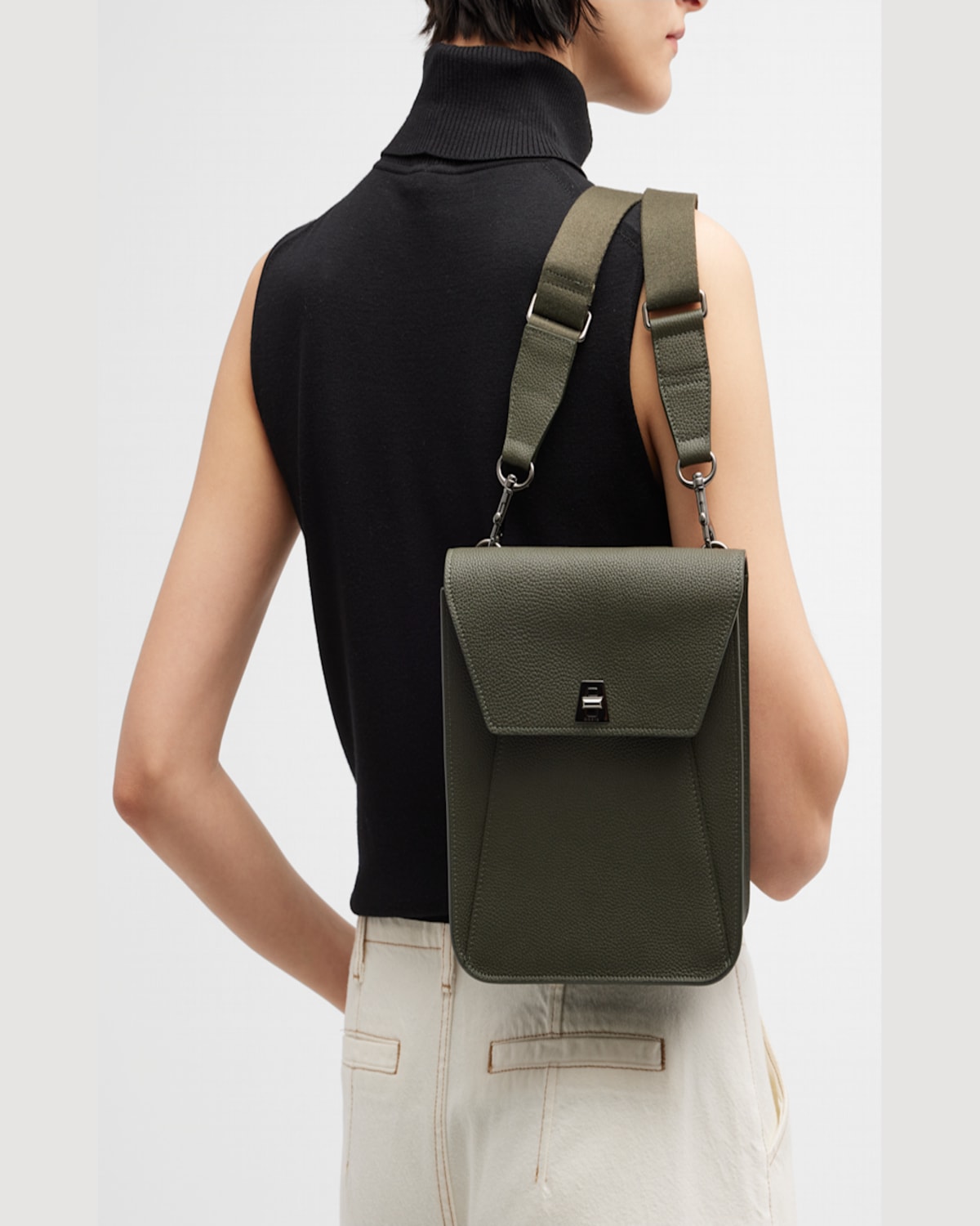 Shop Akris Anouk Small Leather Messenger Bag In Cypresse