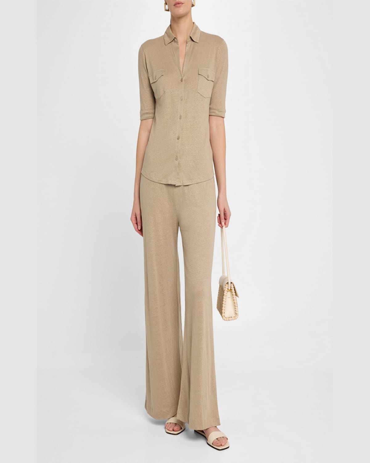Majestic Stretch Linen 3/4-sleeve Pocket Shirt In Sable