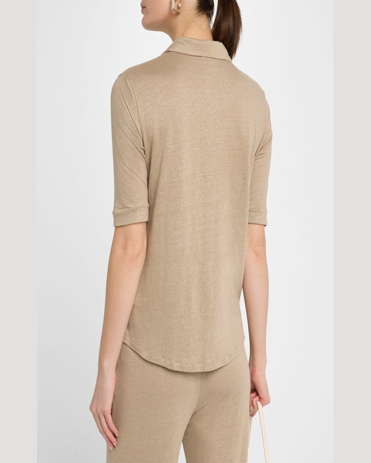 Majestic Stretch Linen 3/4-sleeve Pocket Shirt In Sable