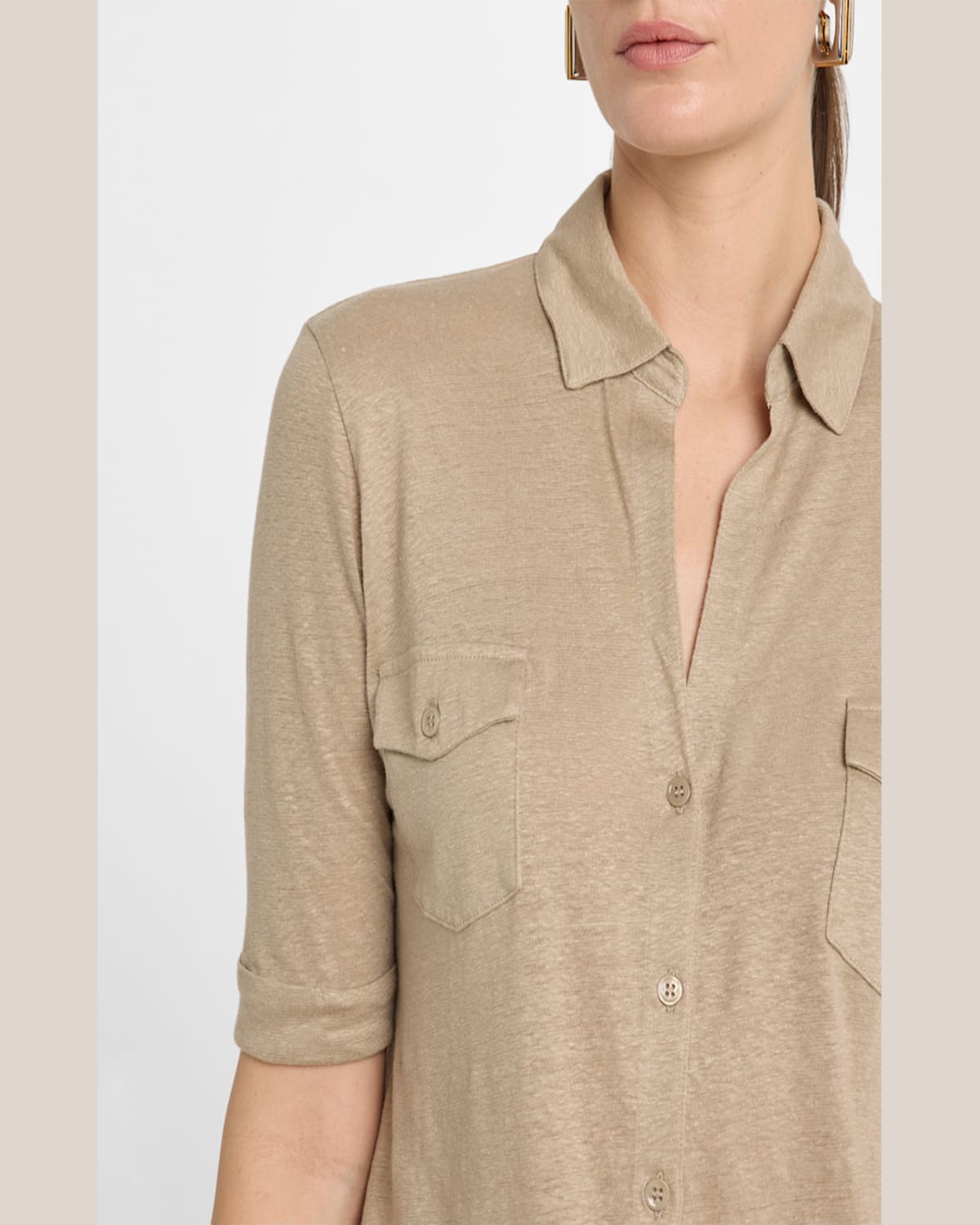 Majestic Stretch Linen 3/4-sleeve Pocket Shirt In Sable