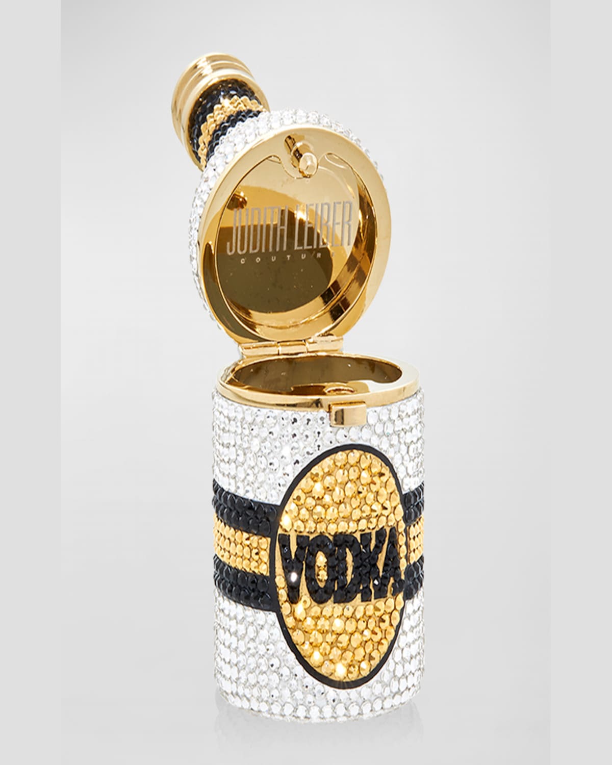 Judith Leiber Mini Vodka Bottle Crystal Pillbox In Champagne Multi
