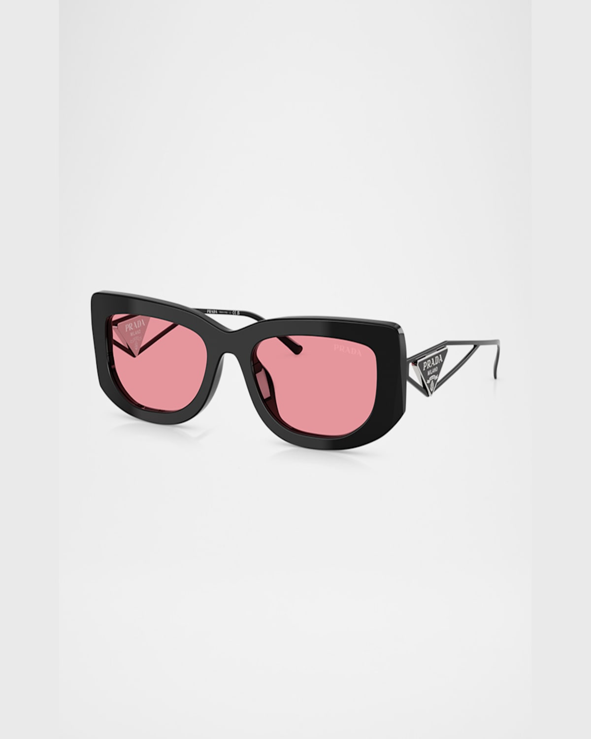 PRADA TRIANGLE LOGO RECTANGLE ACETATE & METAL SUNGLASSES 