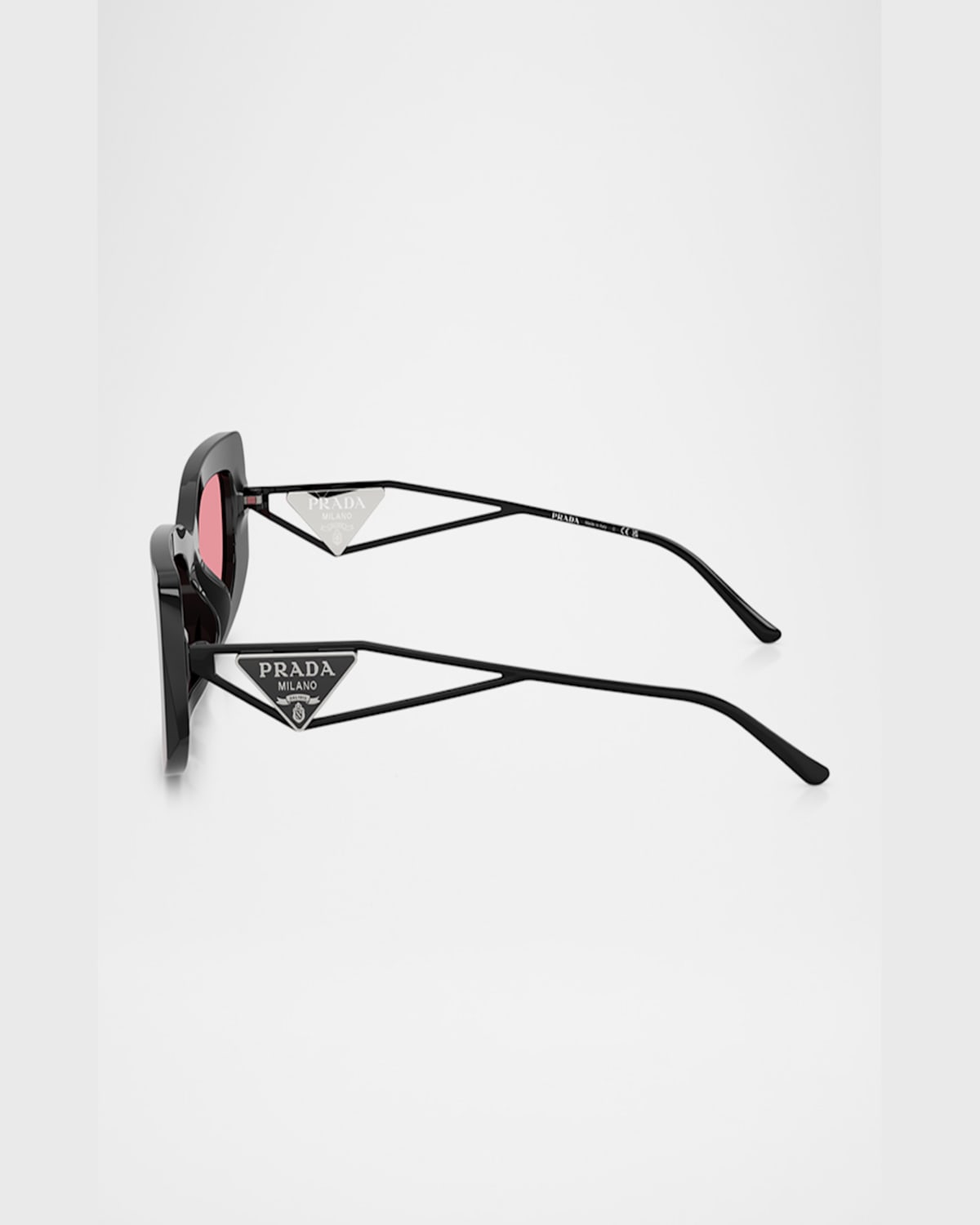PRADA TRIANGLE LOGO RECTANGLE ACETATE & METAL SUNGLASSES 