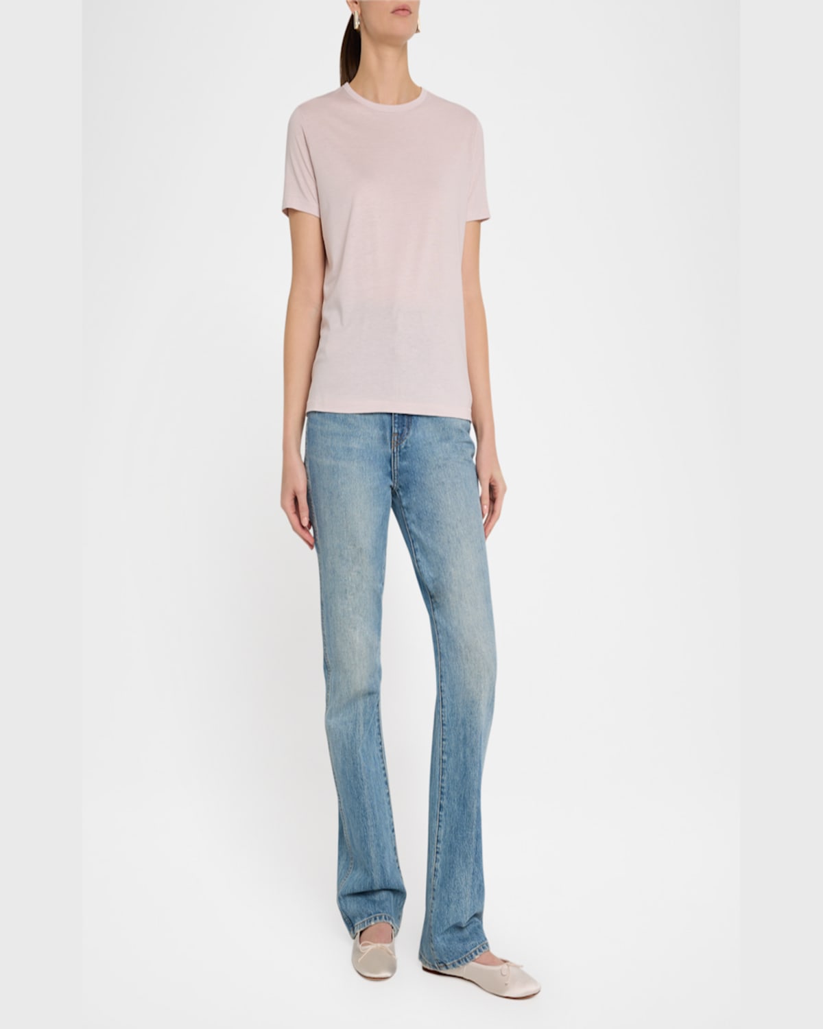 Shop Majestic Lyocell Cotton Semi-relaxed Short-sleeve Crewneck Tee In Glycine