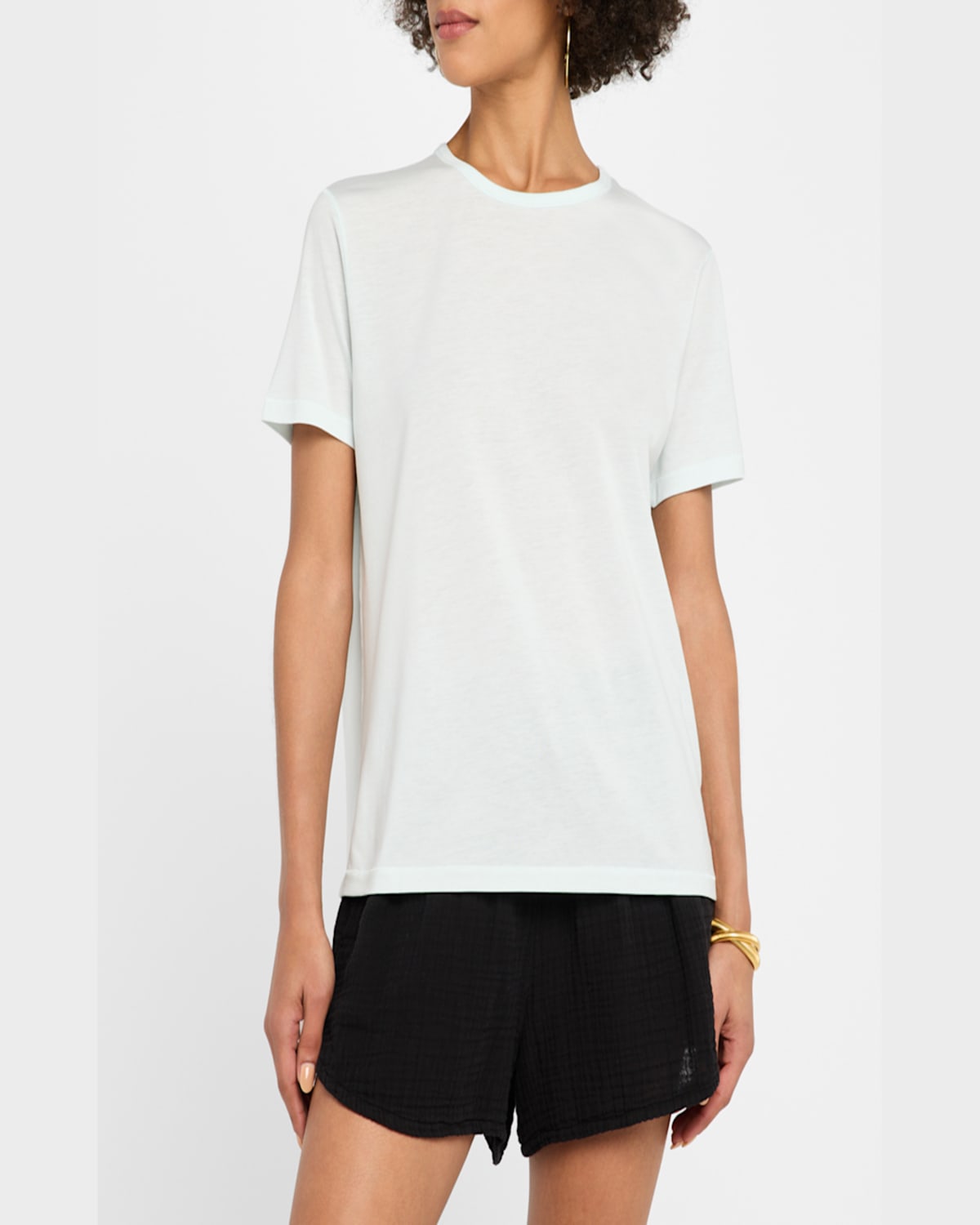 Shop Majestic Lyocell Cotton Semi-relaxed Short-sleeve Crewneck Tee In Ciel