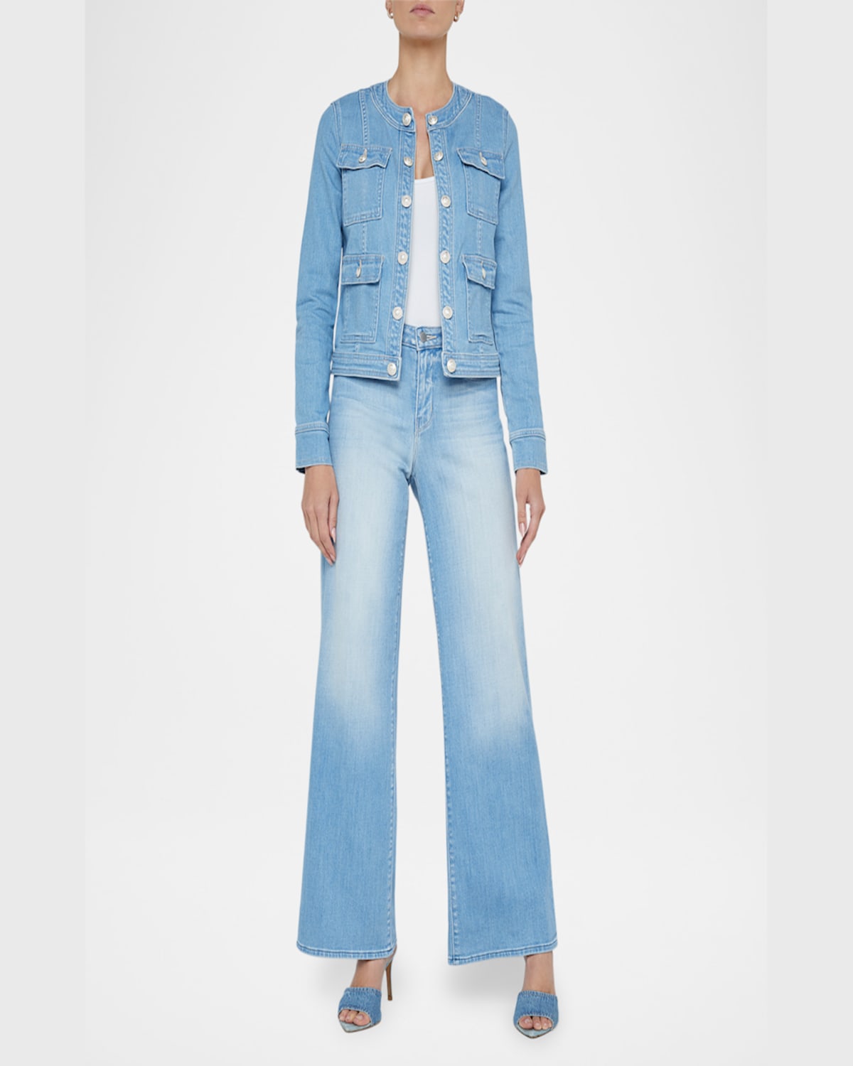 L Agence Yari Faded Collarless Denim Jacket In Euclid