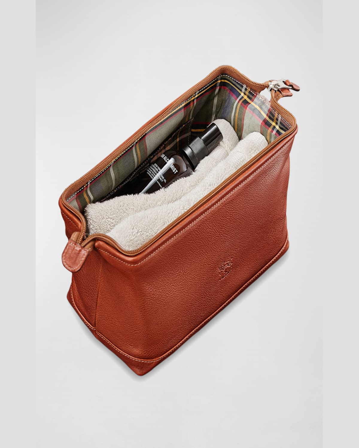 Il Bisonte Men's Leather Travel Toiletry Case In Vintage Cognac