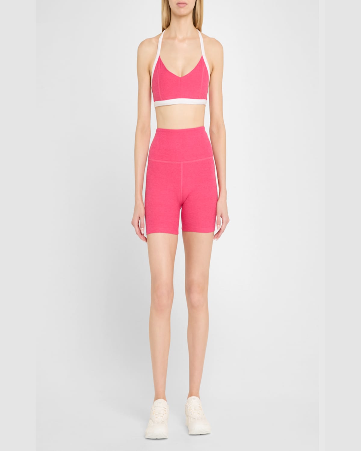 Shop Beyond Yoga Spacedye Keep Pace Biker Shorts In Vivid Pink Heather