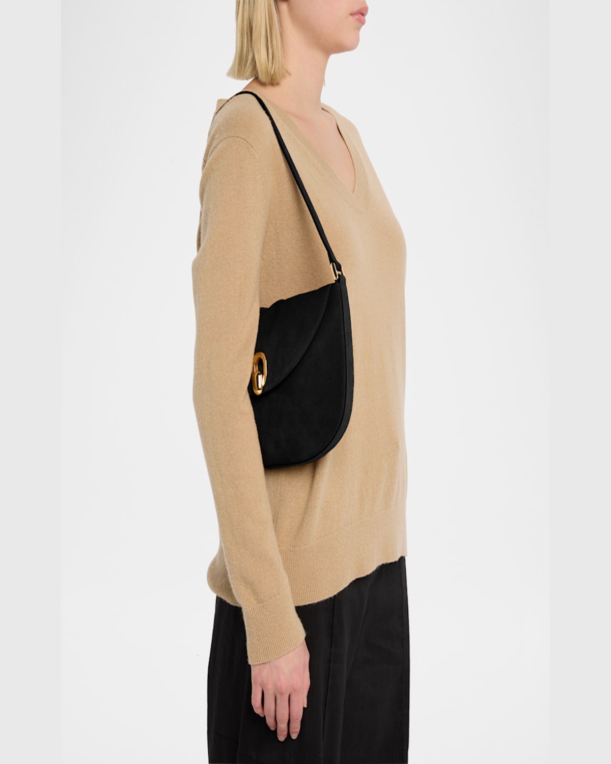 Savette The Small Tondo Hobo Suede Calf Leather In Black
