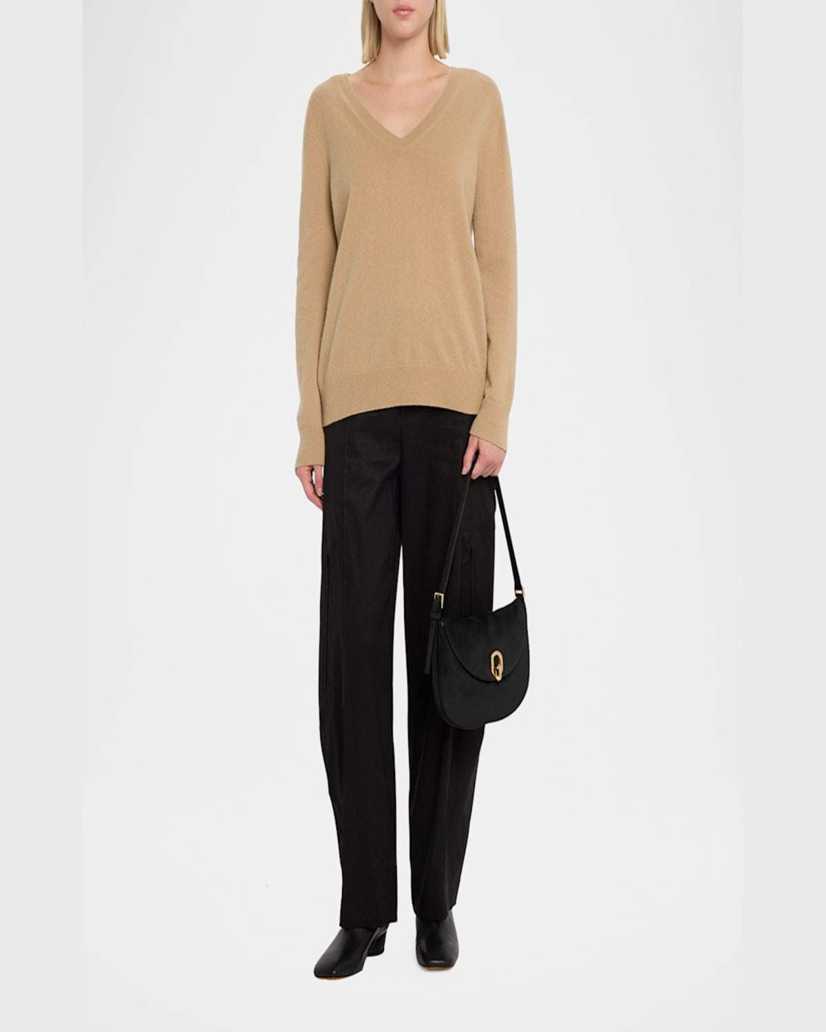 Savette The Small Tondo Hobo Suede Calf Leather In Black
