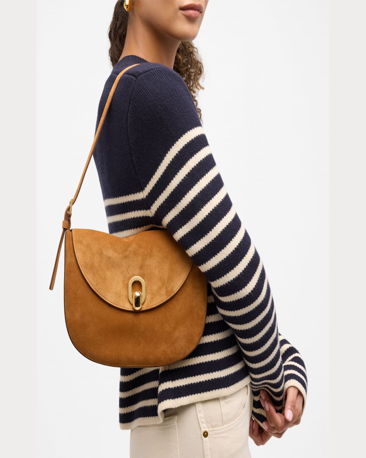 Savette The Tondo Suede Hobo Bag In Saddle