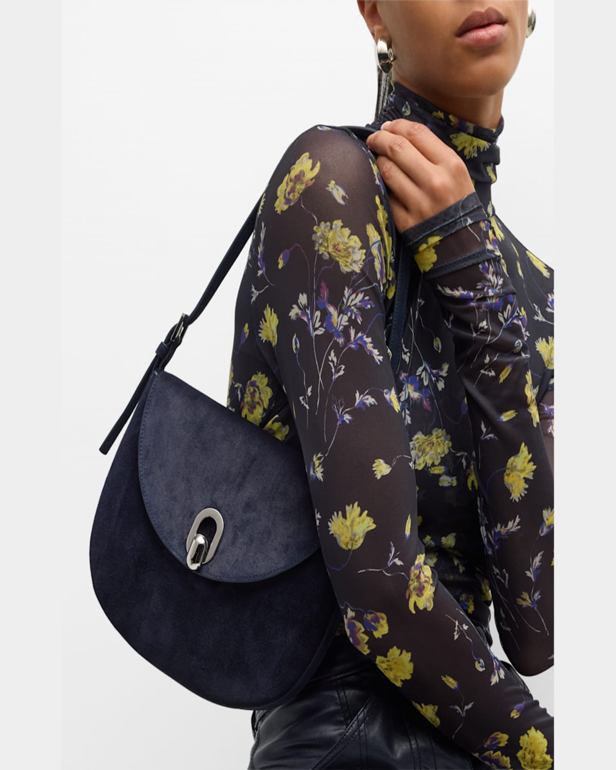Savette The Small Tondo Hobo Suede Calf Leather In Black