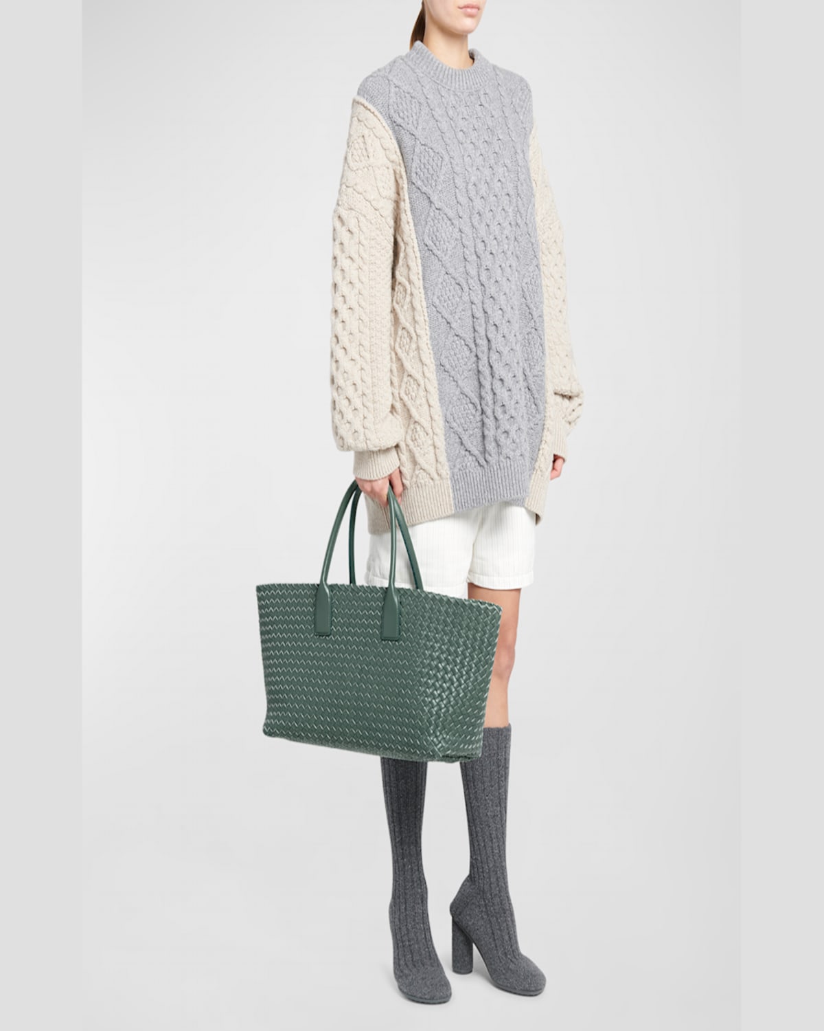 Bottega Veneta Medium Cabat Bag In Kaki-gold