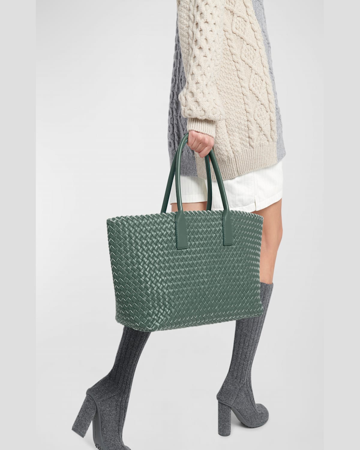 Bottega Veneta Medium Cabat Bag In Kaki-gold