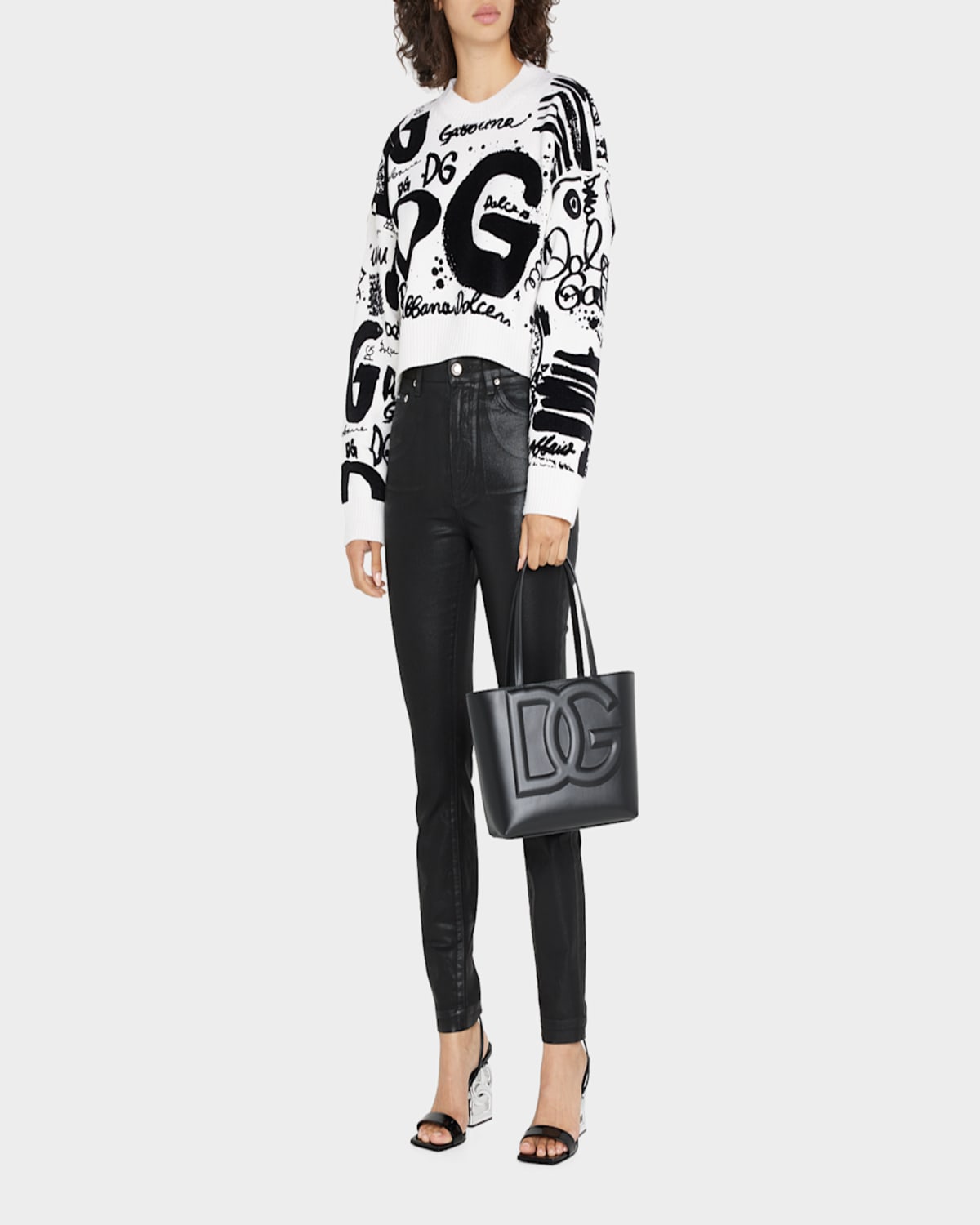 Dolce & Gabbana Dg Logo Leather Tote Bag In Nero