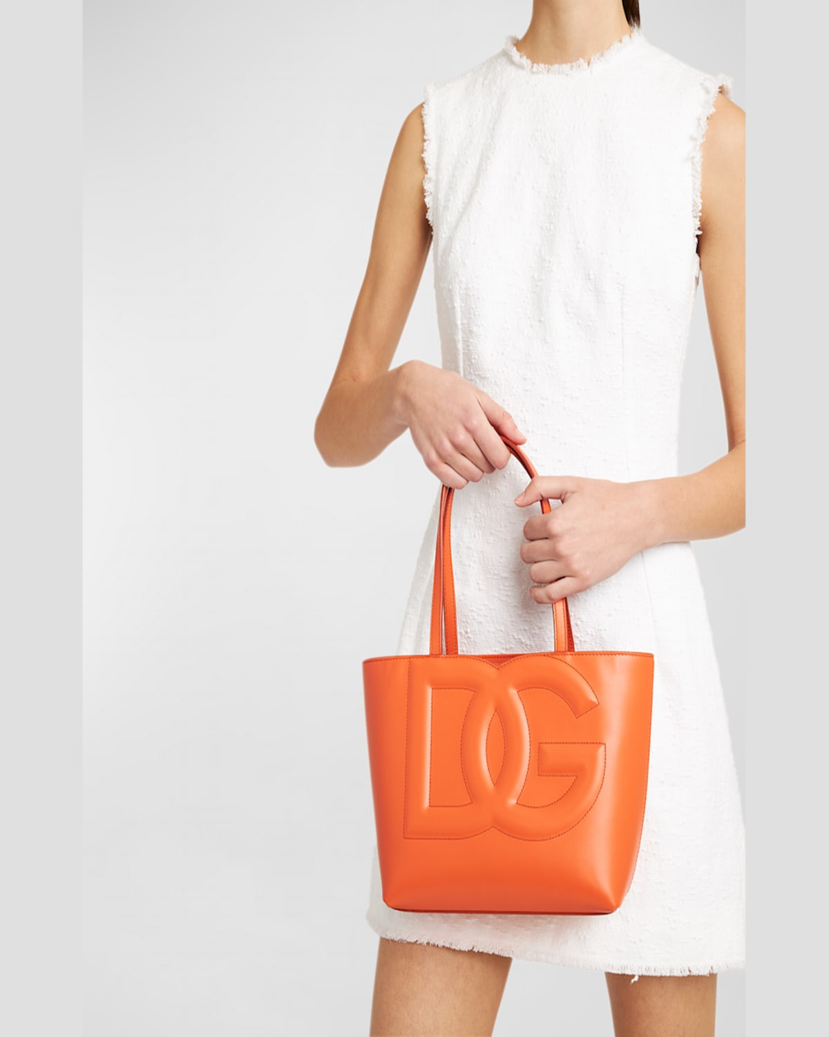 Dolce & Gabbana Dg Logo Leather Tote Bag In Arancio
