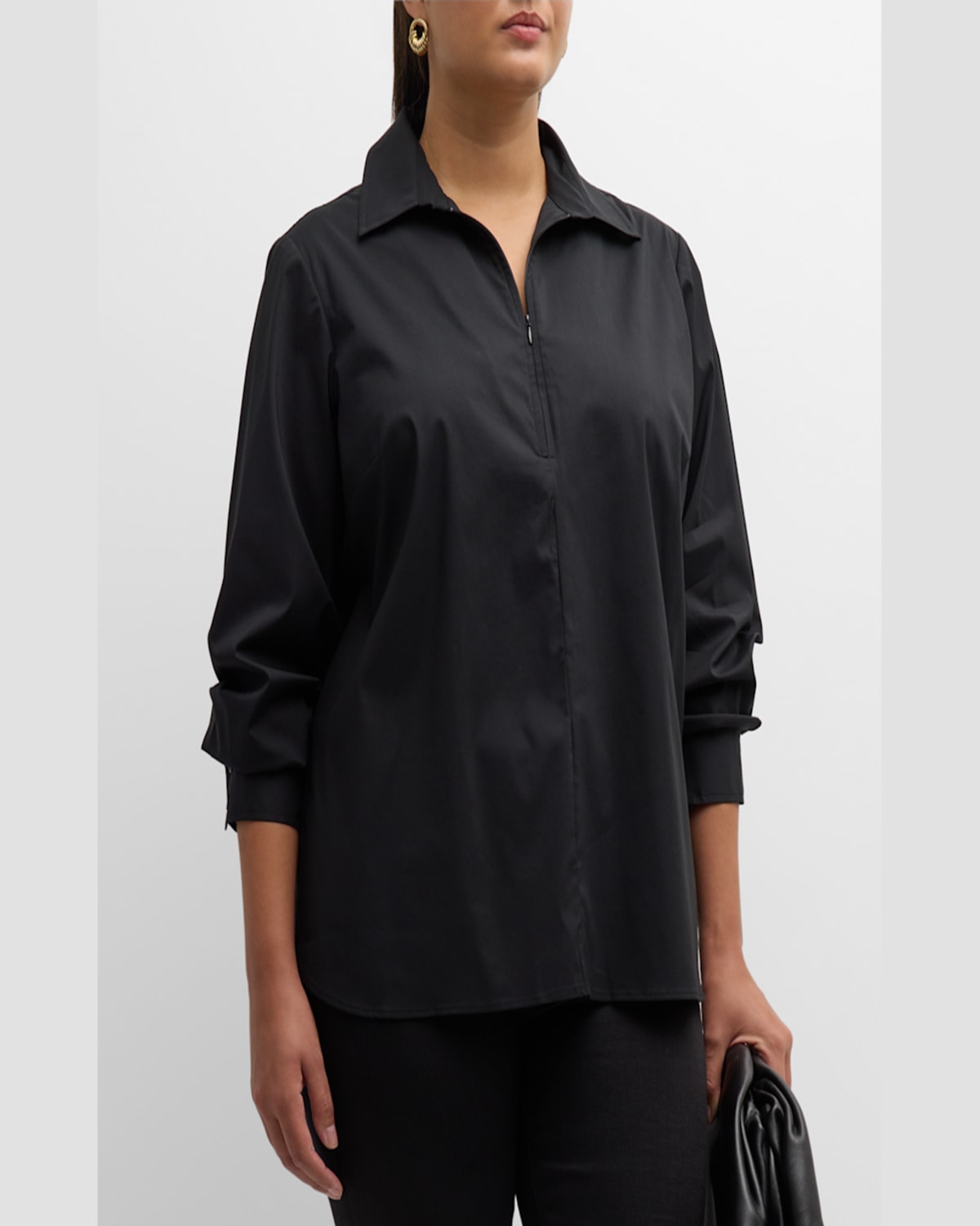 FINLEY PLUS SIZE ENDORA ZIP-FRONT POPLIN TOP 